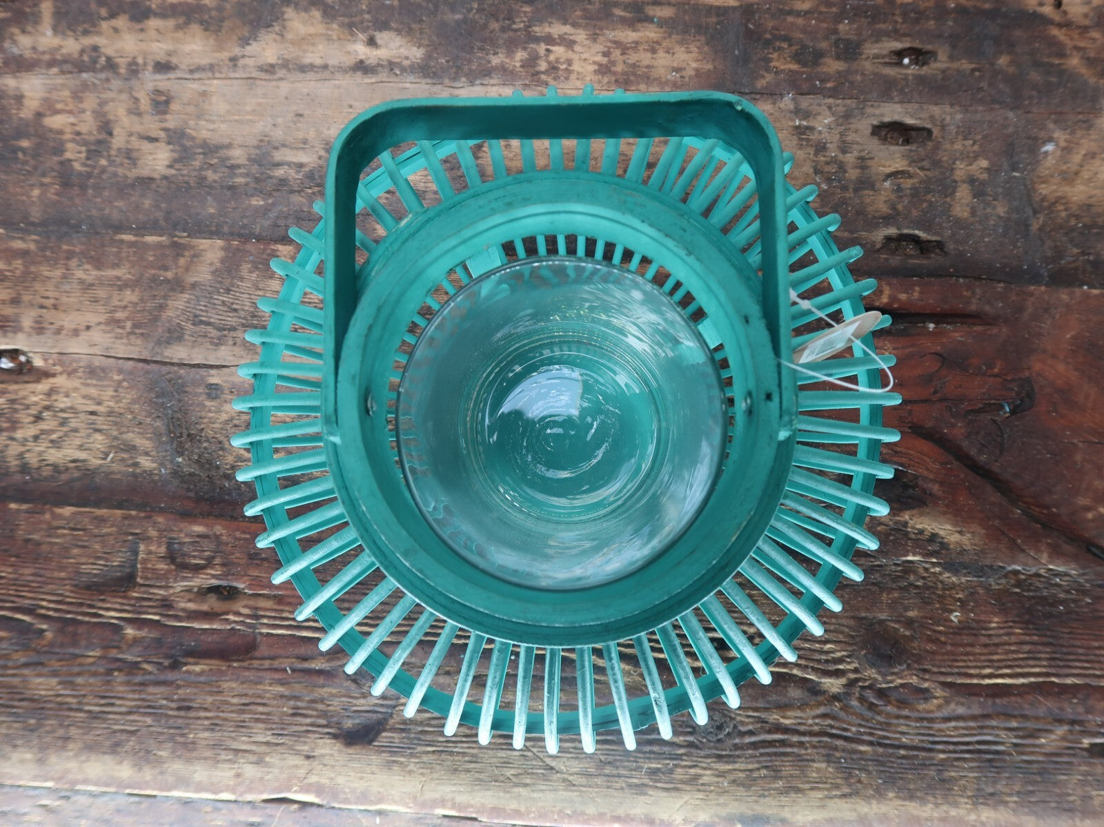 Green Bamboo Candle Lantern With Handle 10" x 10" x H 8.5"