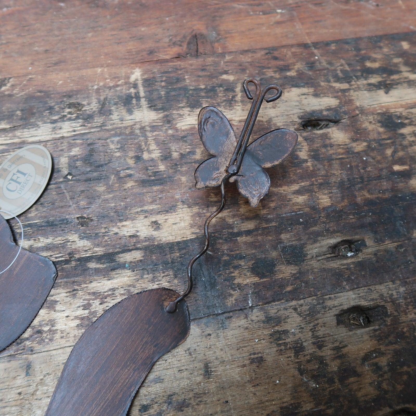 Large Rusty Metal Cats Playing With Butterflies (Set of 2) Free U.S. Shipping