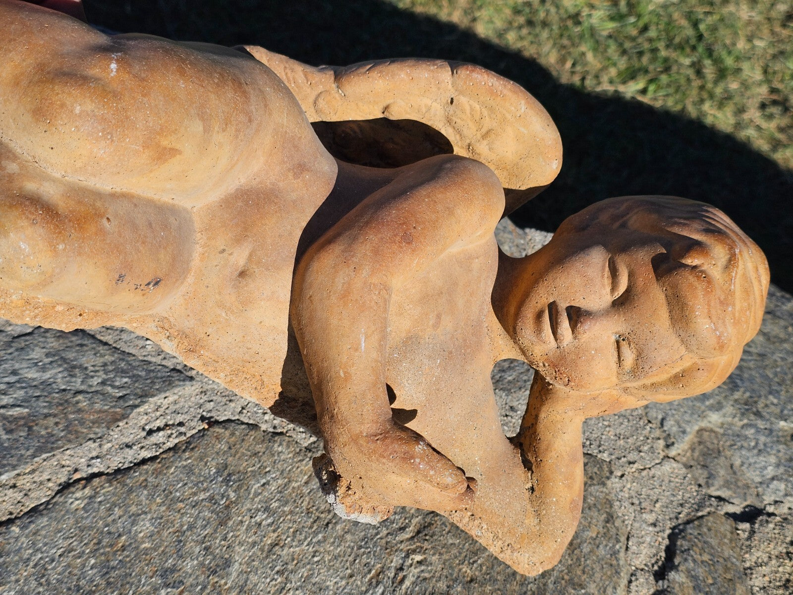 Cement Cherub Angel Garden Statue Weathered 17"L x 7.5"D x 7.5"H