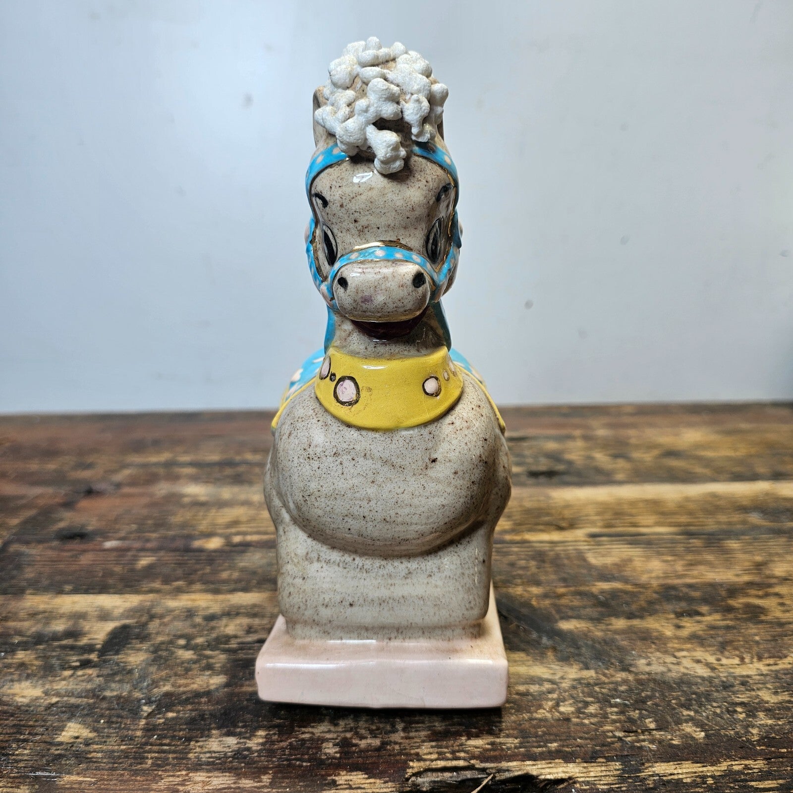 Vintage Rocking Horse Porcelain Bank Signed 6"L x 8.5"H x 3.25"W