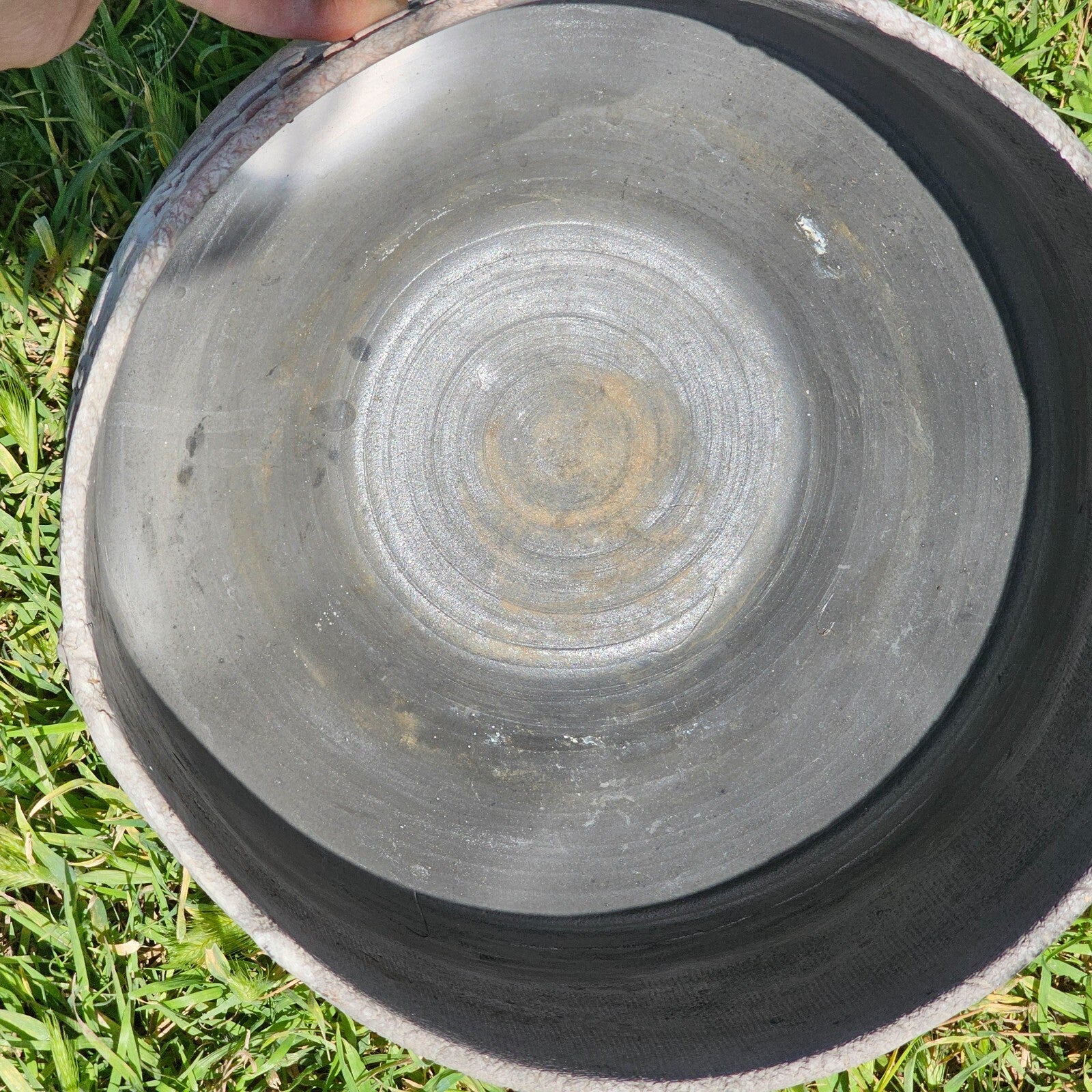 Studio Art Pottery Bowl Gray Signed 10.5" Dia x 8" H