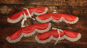 Set of 4 Vintage Red Satin Padded Hangers With Ruffled Lace (B)