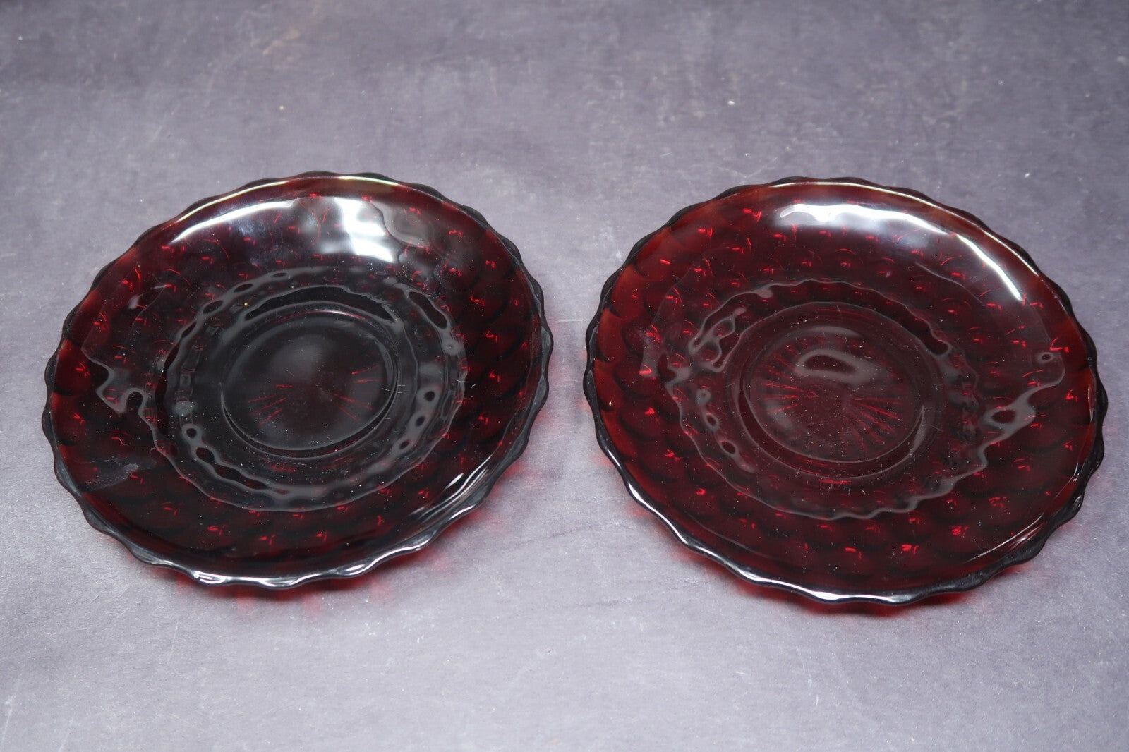 Vintage Anchor Hocking Royal Ruby Red 4 Piece Bubble Set Cups and Saucers
