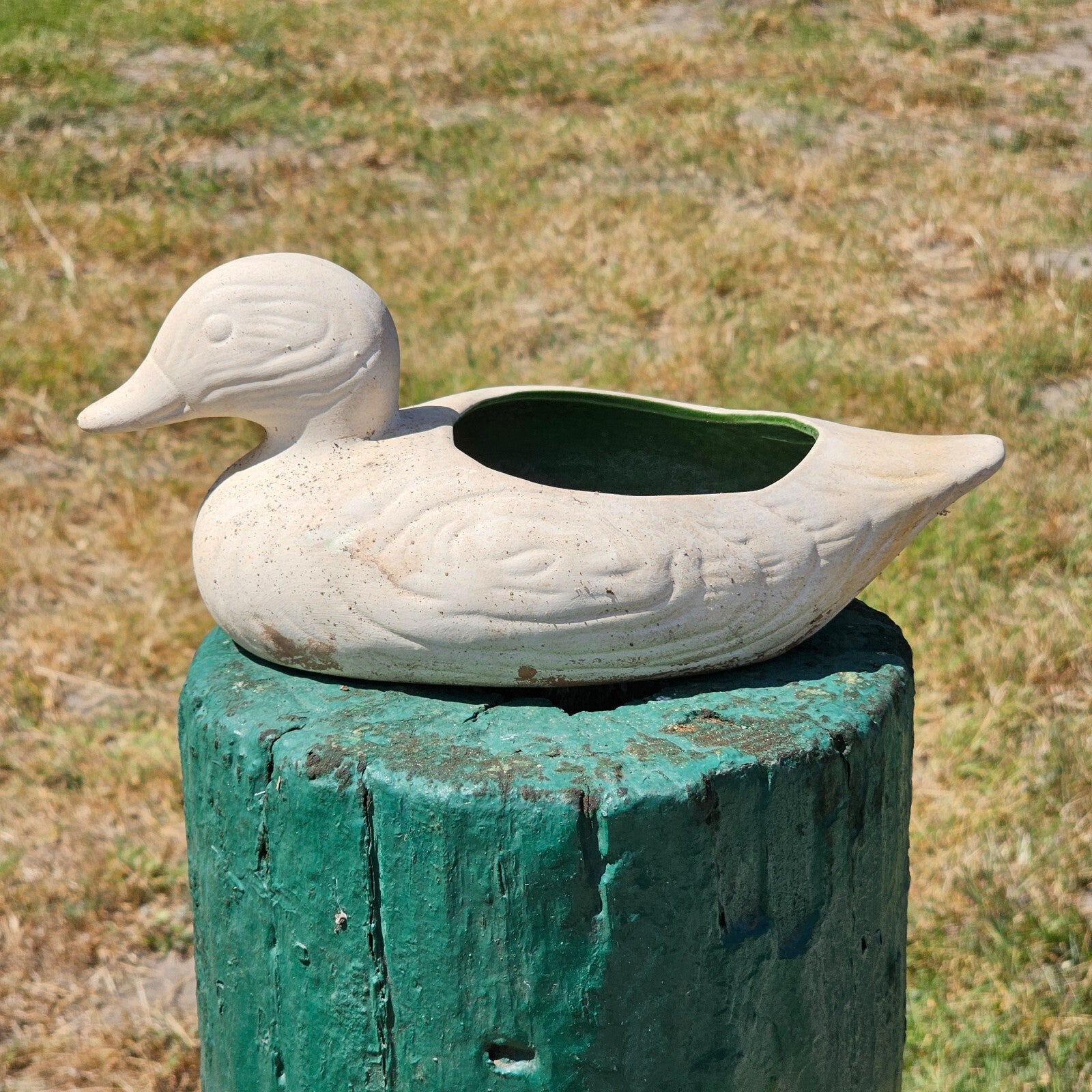 California Pottery Clay Duck Planter White 11" L