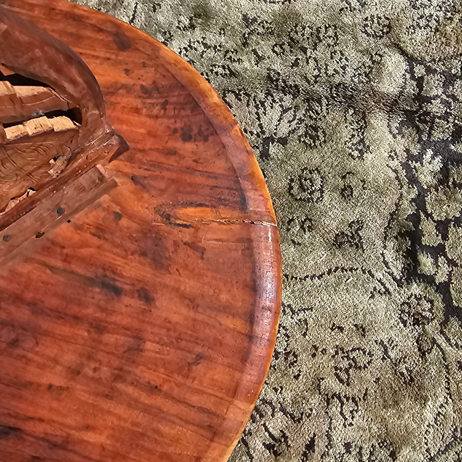 Vintage Indian Hand-Carved Small Wooden Table/Plant Stand 14"Diam x 16"H
