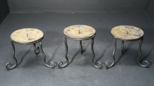 Set of 3 Rustic Metal Candle Holders with Scroll Legs Table Top Candle Holders