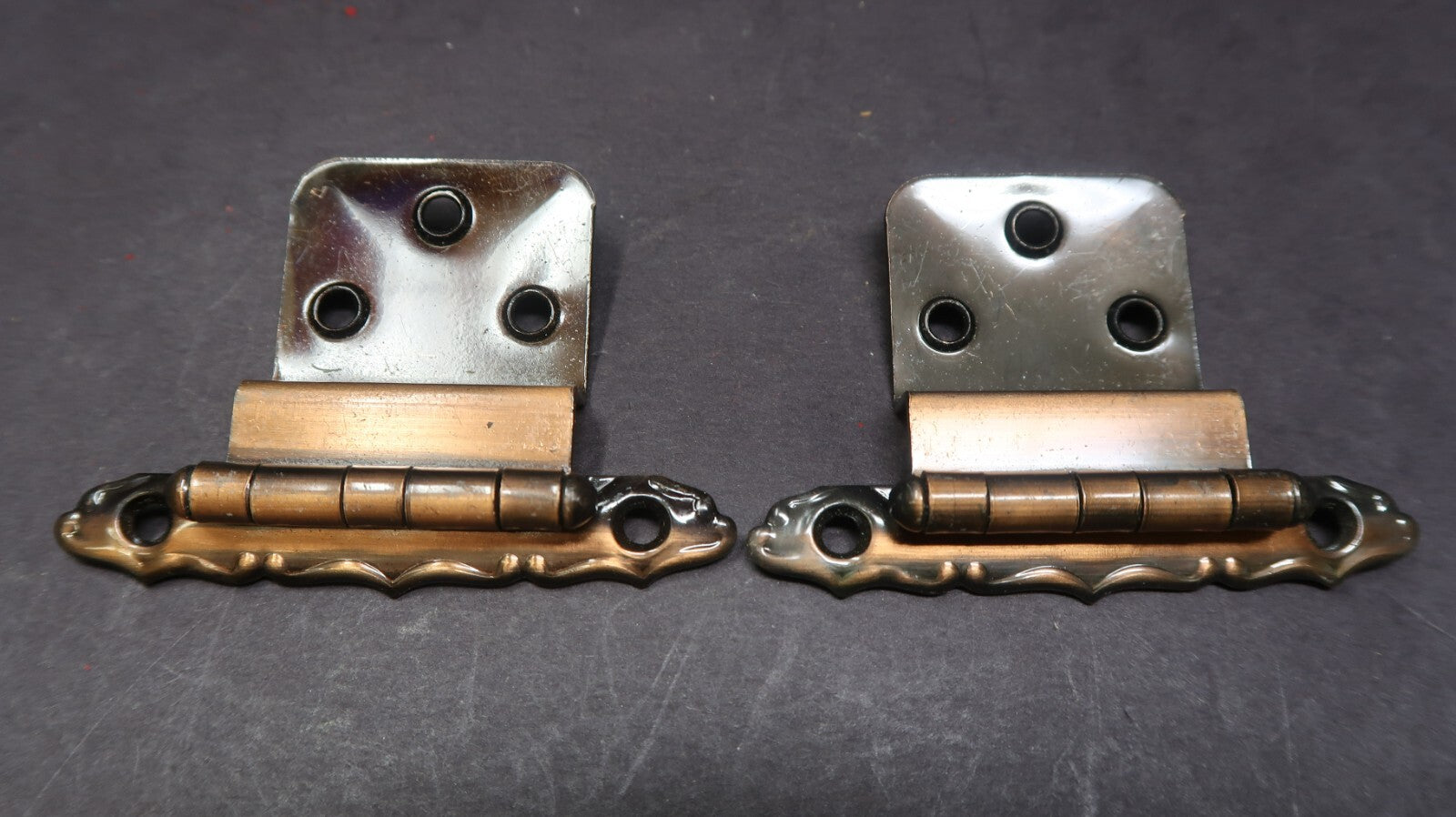 Vintage Ajax Cabinet Door Hinge Pair 975 Copper Plated Steel NOS
