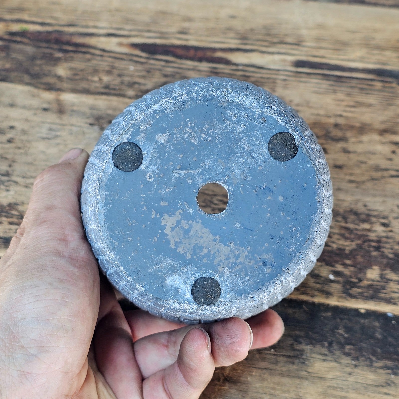 Small Concrete Planter Pot - Waffle Grid Texture, Industrial Brutalist Style