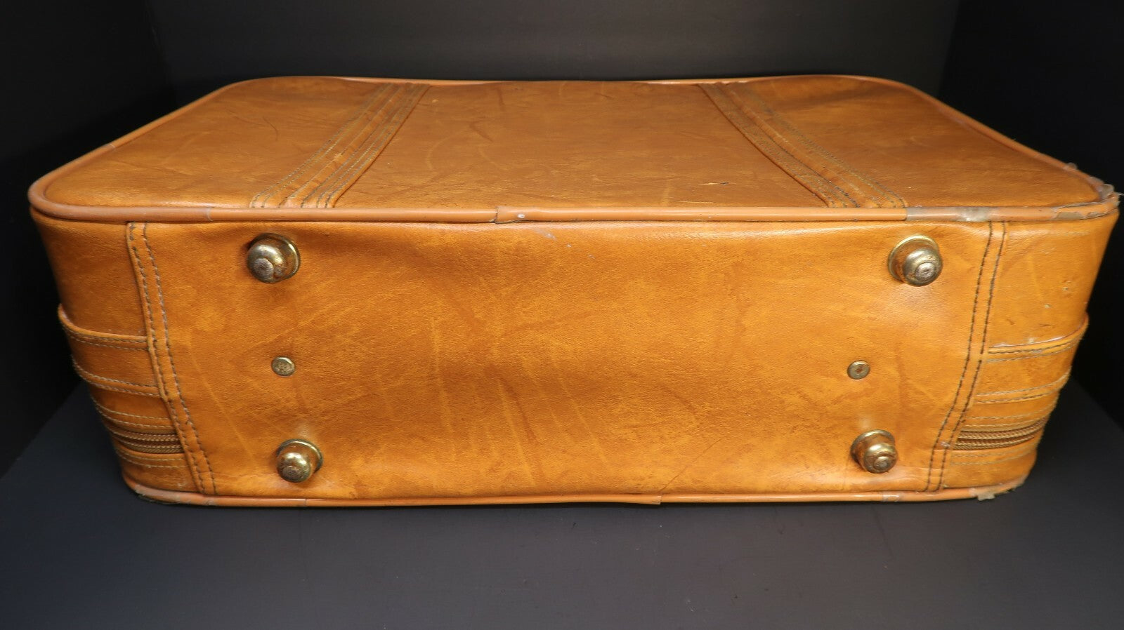 Vintage Faux Leather Luggage Travel Bag Khaki 22" x 14" x 6.5"