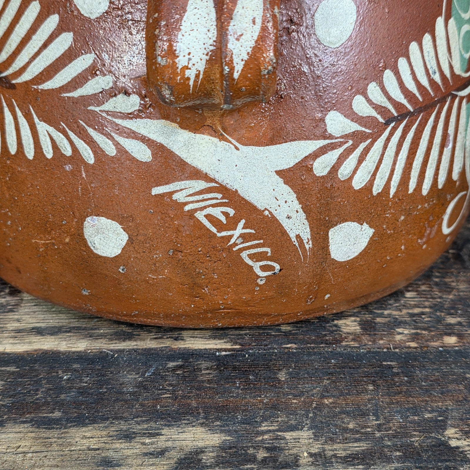 Vintage Mexican Hand-Painted Terracotta Storage Jar/ Folk Art Pottery