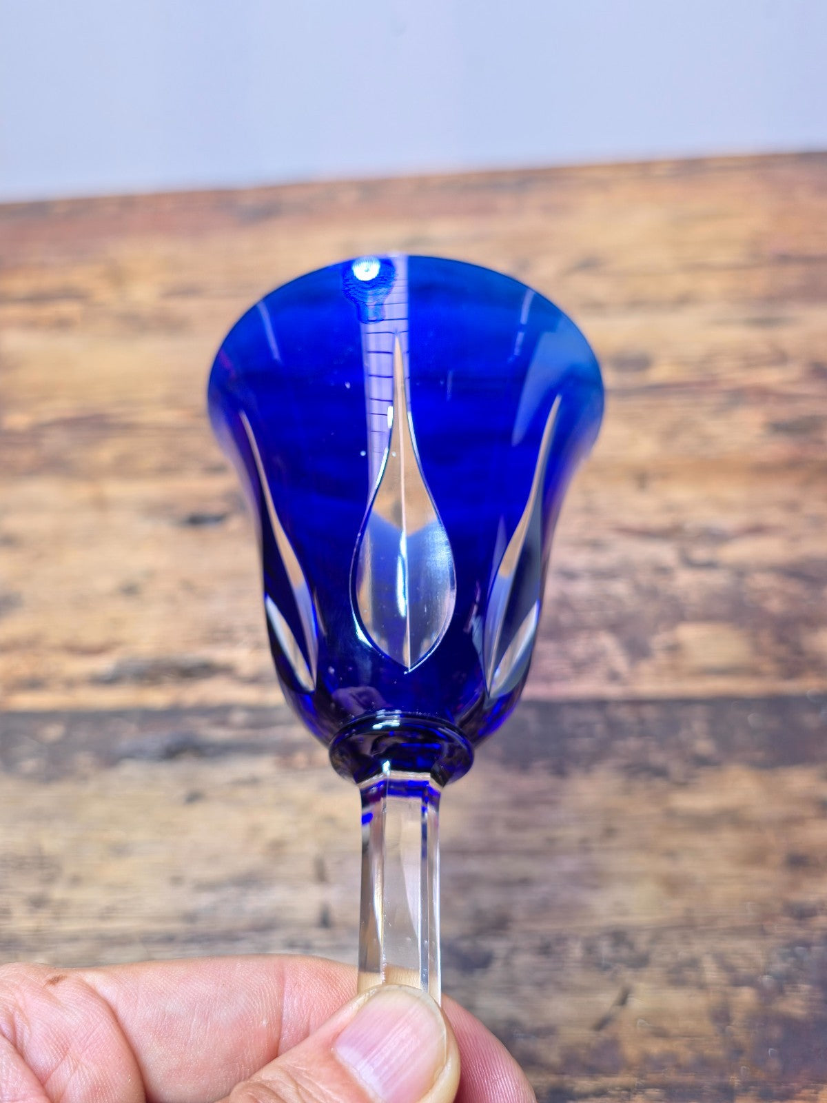 Saint Louis France Crystal Wine Glass Cerdagne Pattern Cobalt Blue 7 3/4”