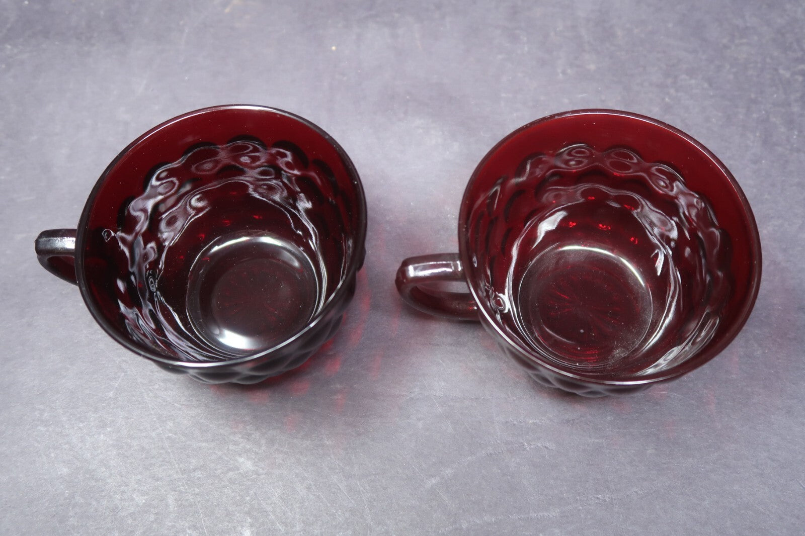 Vintage Anchor Hocking Royal Ruby Red 4 Piece Bubble Set Cups and Saucers