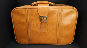 Vintage Faux Leather Luggage Travel Bag Khaki 22" x 14" x 6.5"