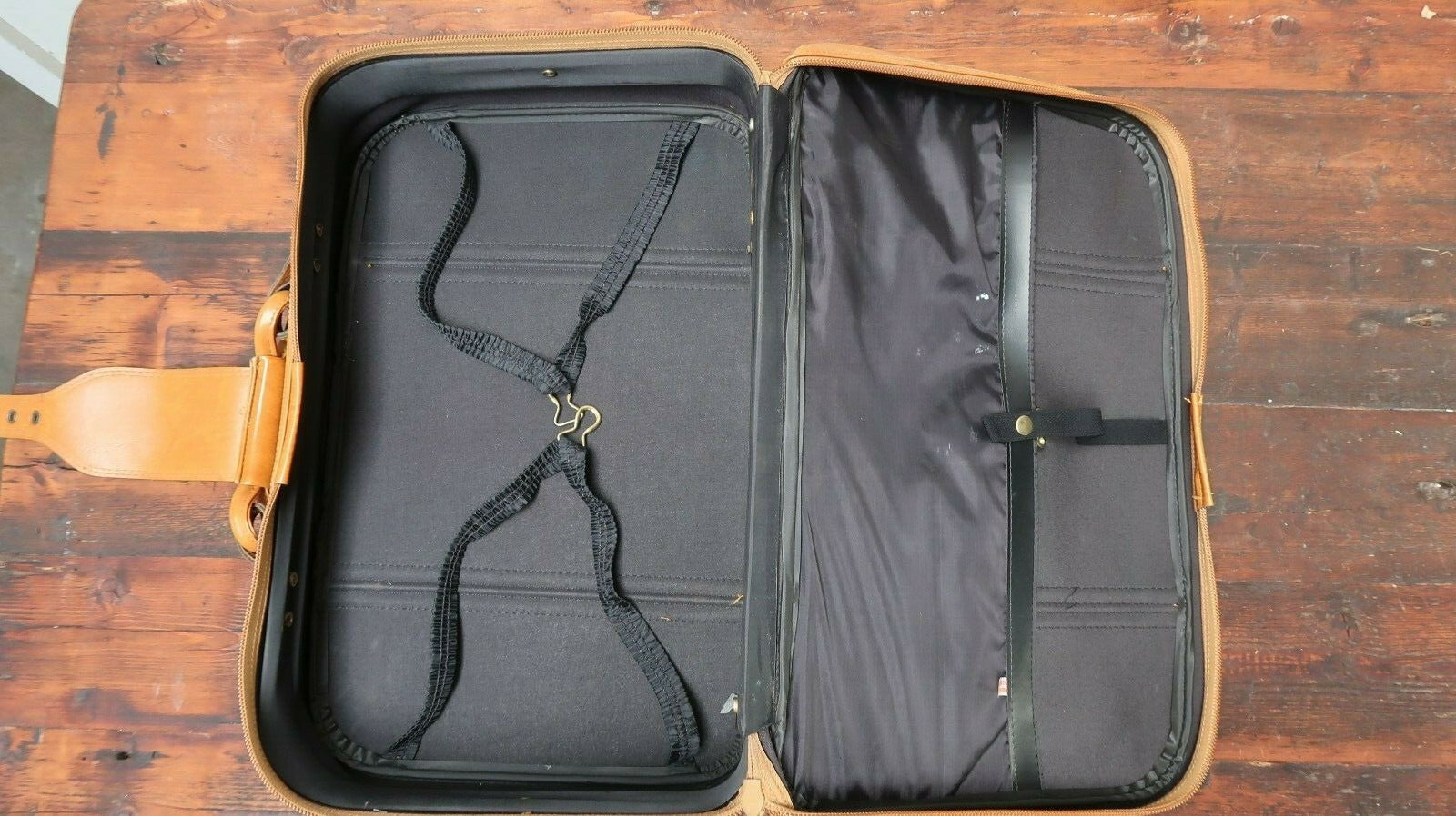 Vintage Faux Leather Luggage Travel Bag Khaki 22" x 14" x 6.5"