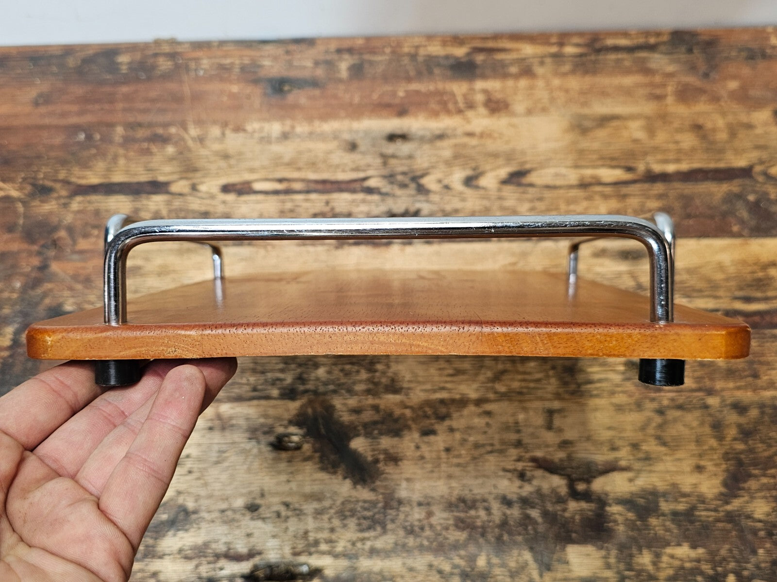 Danish Modern Style Teak Desktop Organizer Set with Chrome Handles