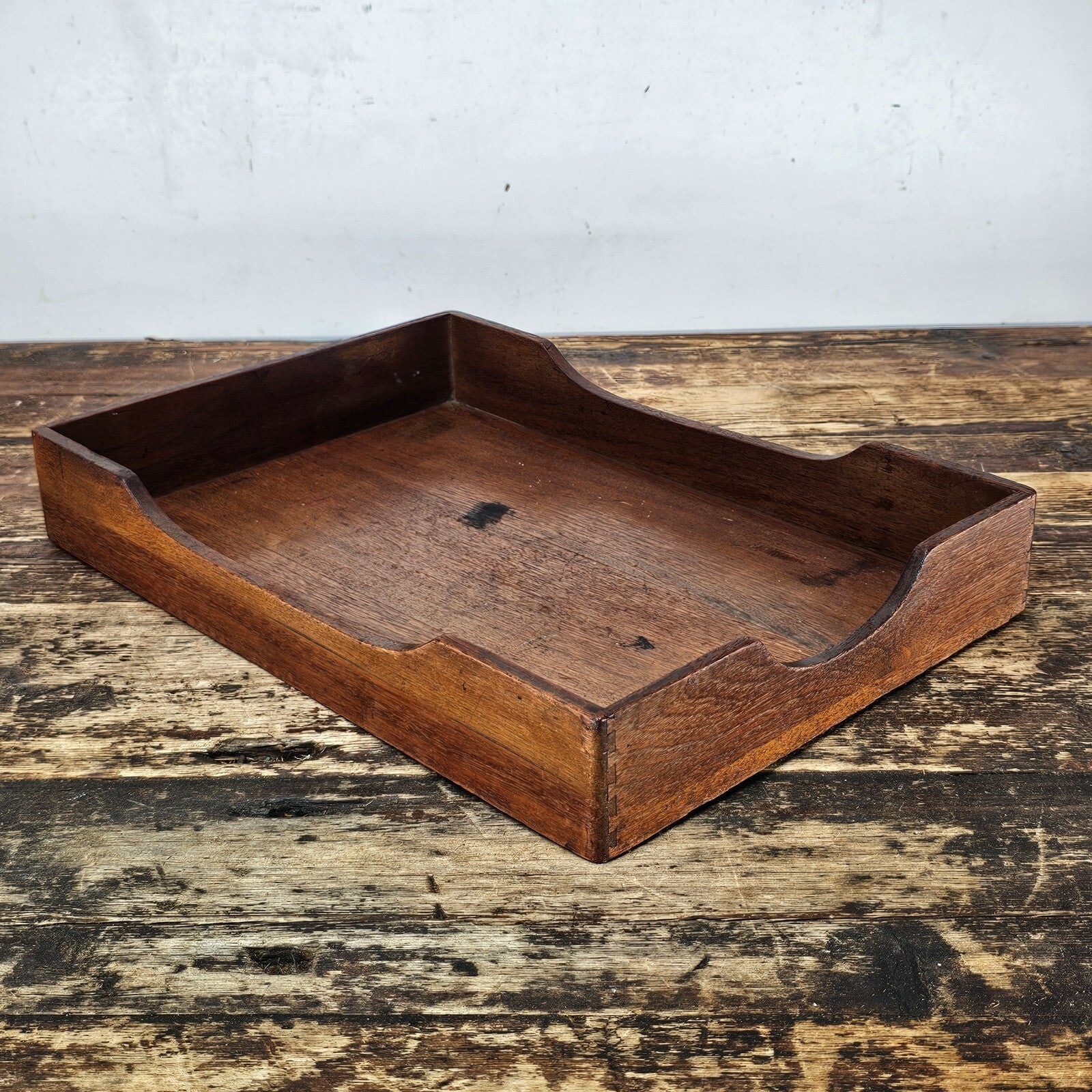 Vintage Walnut Triple Cutout Desk Tray (1950s-1960s)