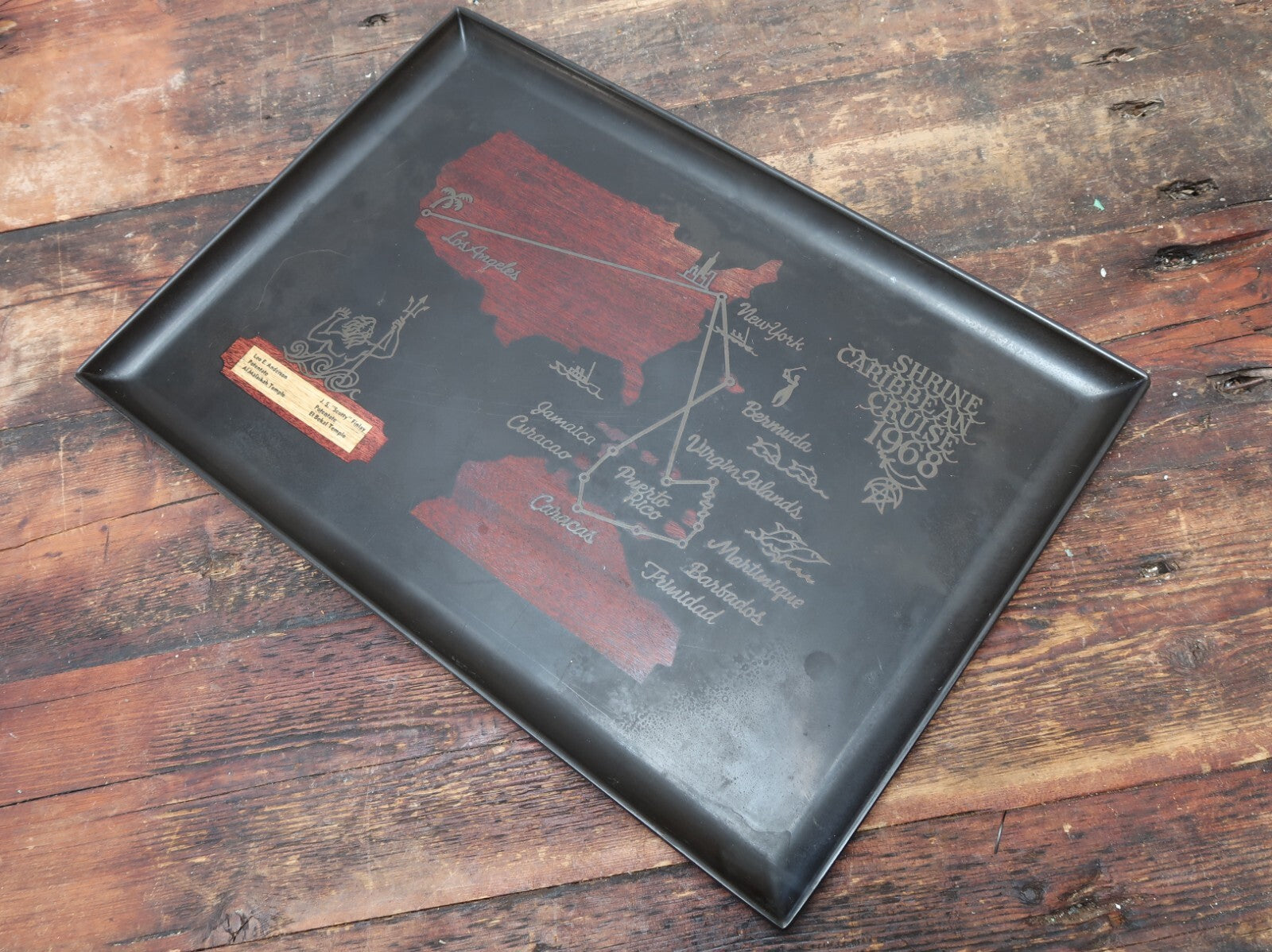 Vintage Couroc of Monterey Tray Shrine Caribbean Cruise 1968 (18" x 12.5")