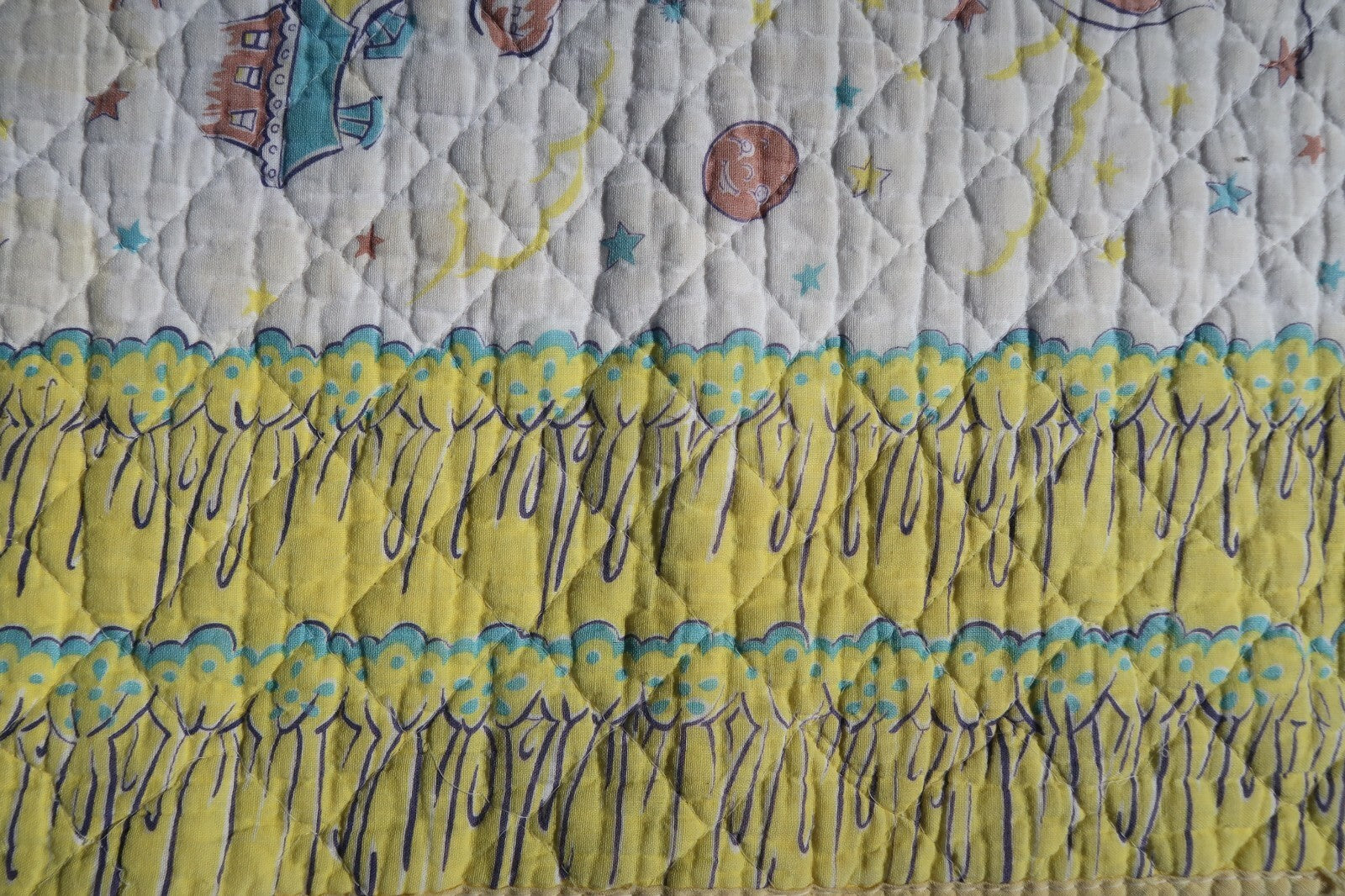 Vintage Quilted Baby Blanket 1950s  Baby's Wonderland 100% Cotton 34" x 46"