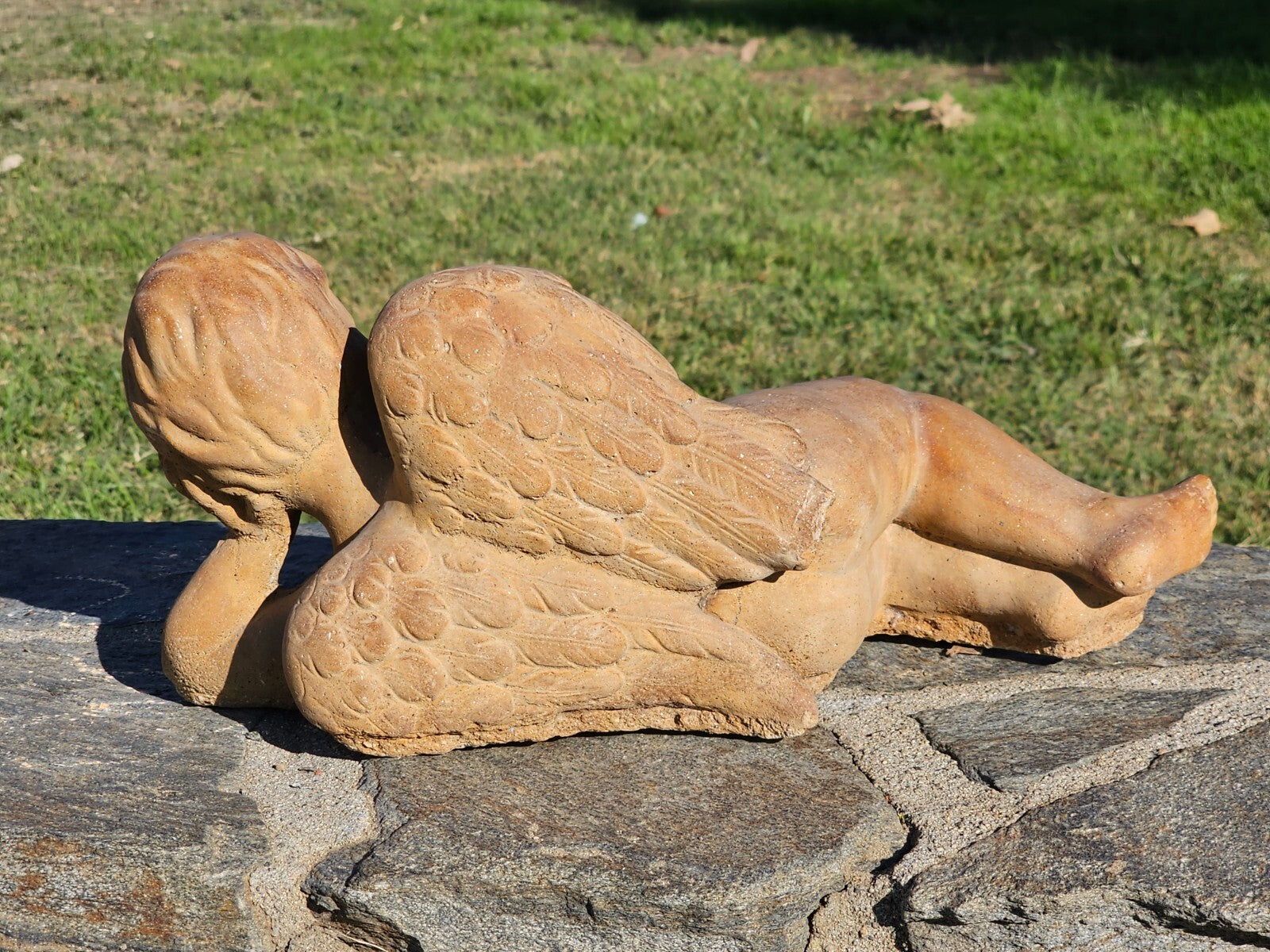 Cement Cherub Angel Garden Statue Weathered 17"L x 7.5"D x 7.5"H