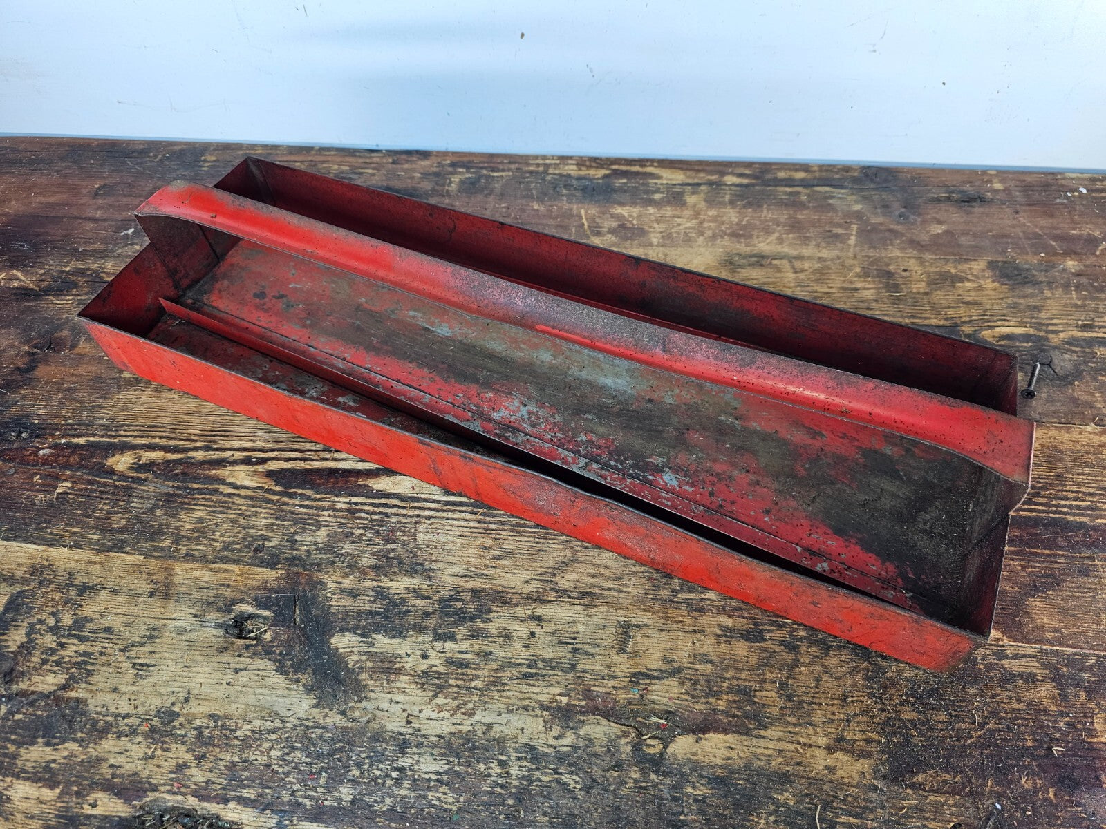 Vintage Rusty Metal Hip Roof Tool Box