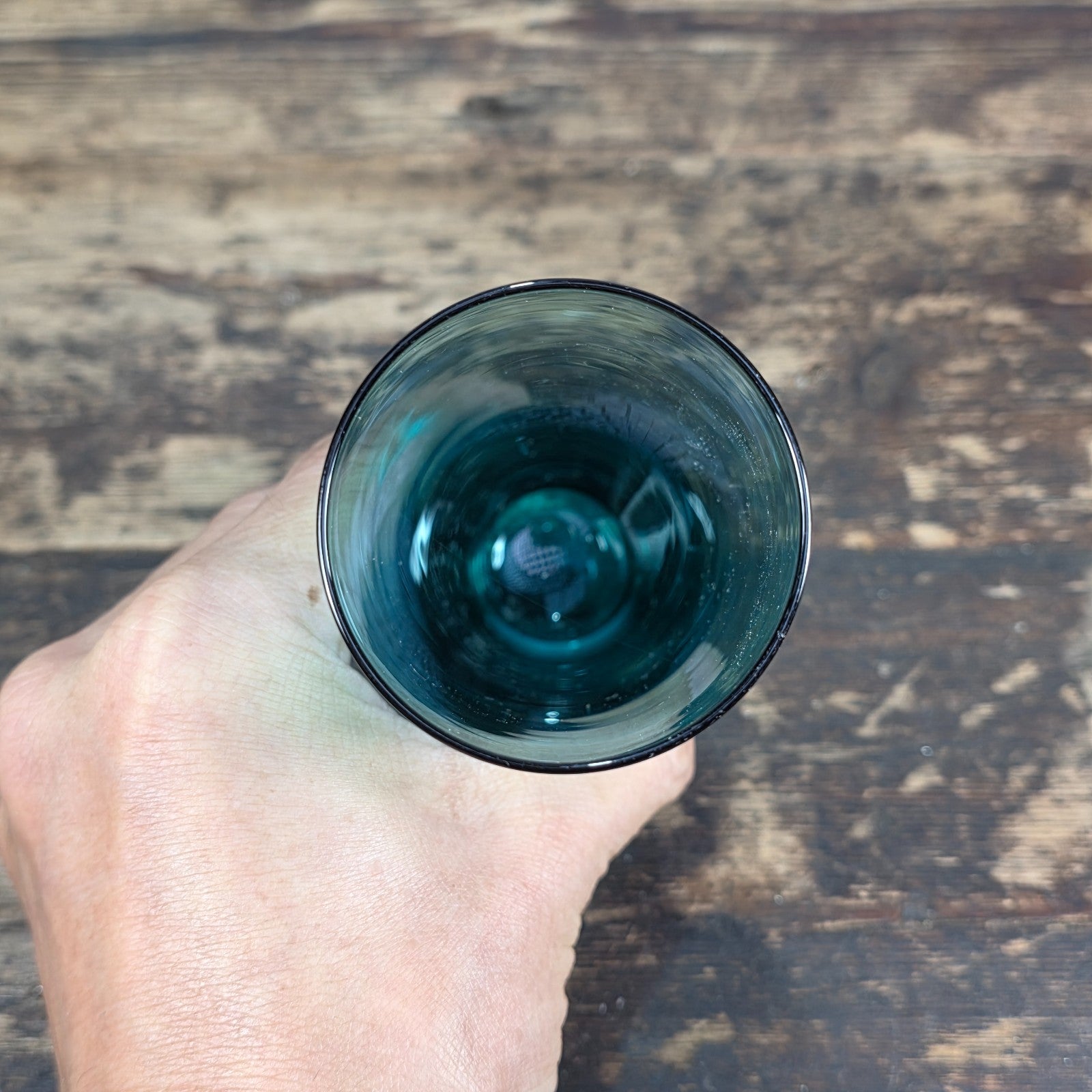 Vintage Hand Blown Aqua Blue Glass Tumbler — Mid-Century Modern Style 6.25"H