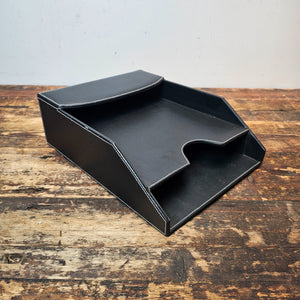 Black Leather Style Letter / Paper Tray Desk Organizer 13"L x 10"W x 4"H