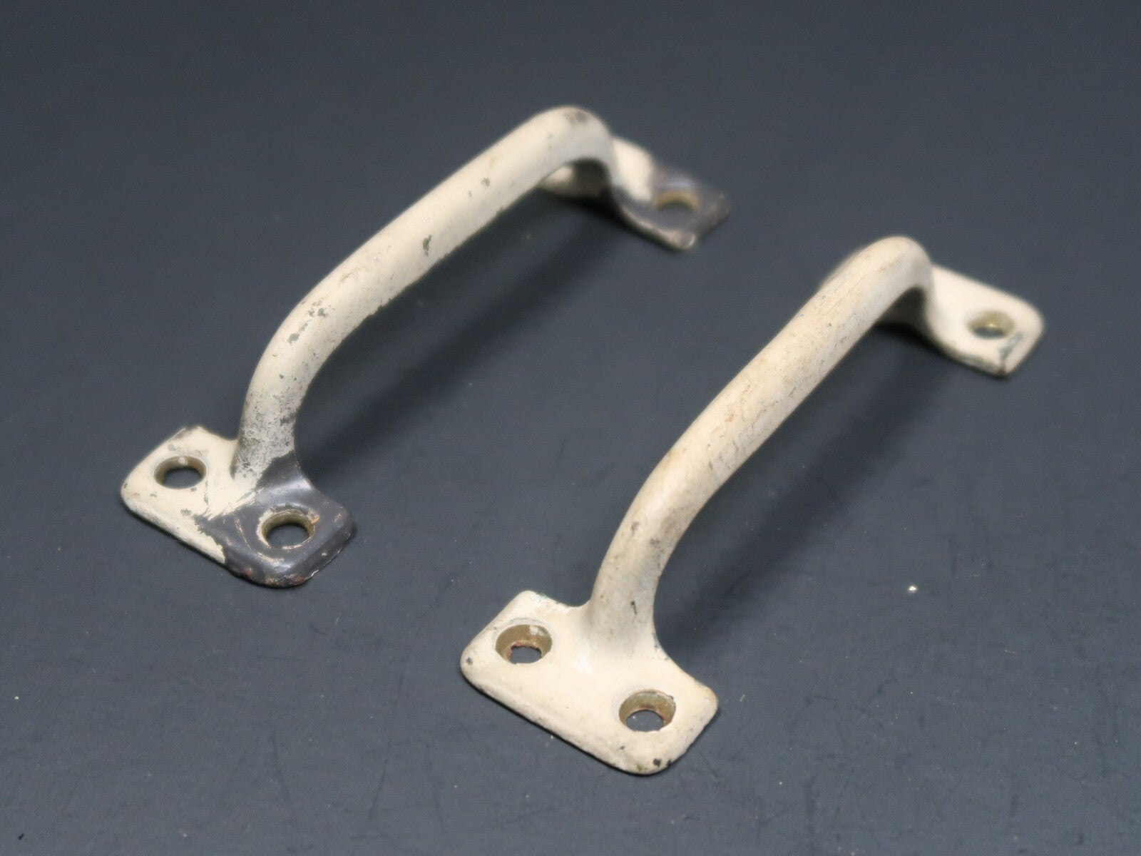 Set of 2 Vintage Brass Plated aluminum Cabinet Drawer Pulls Shabby Chic White