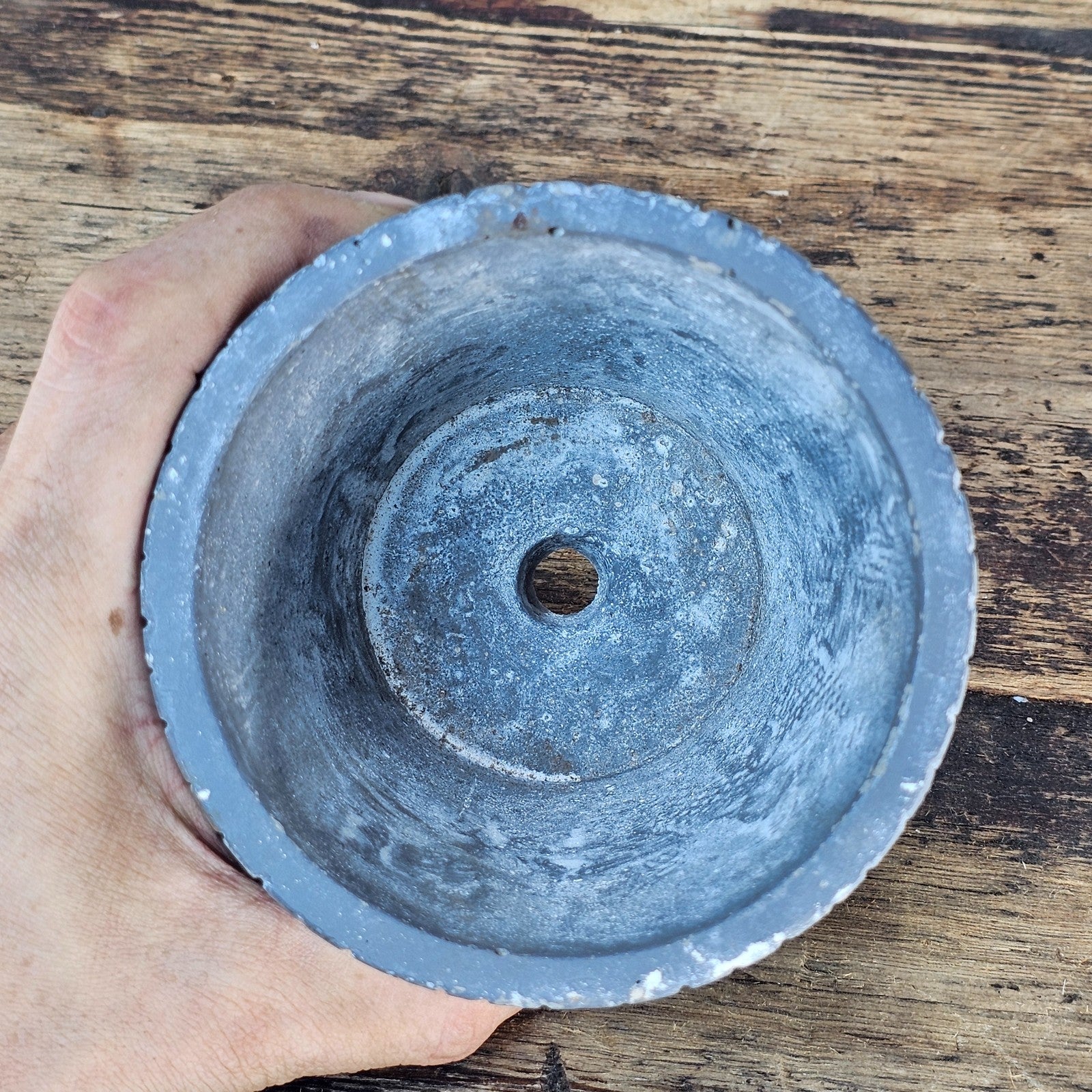 Small Concrete Planter Pot - Waffle Grid Texture, Industrial Brutalist Style