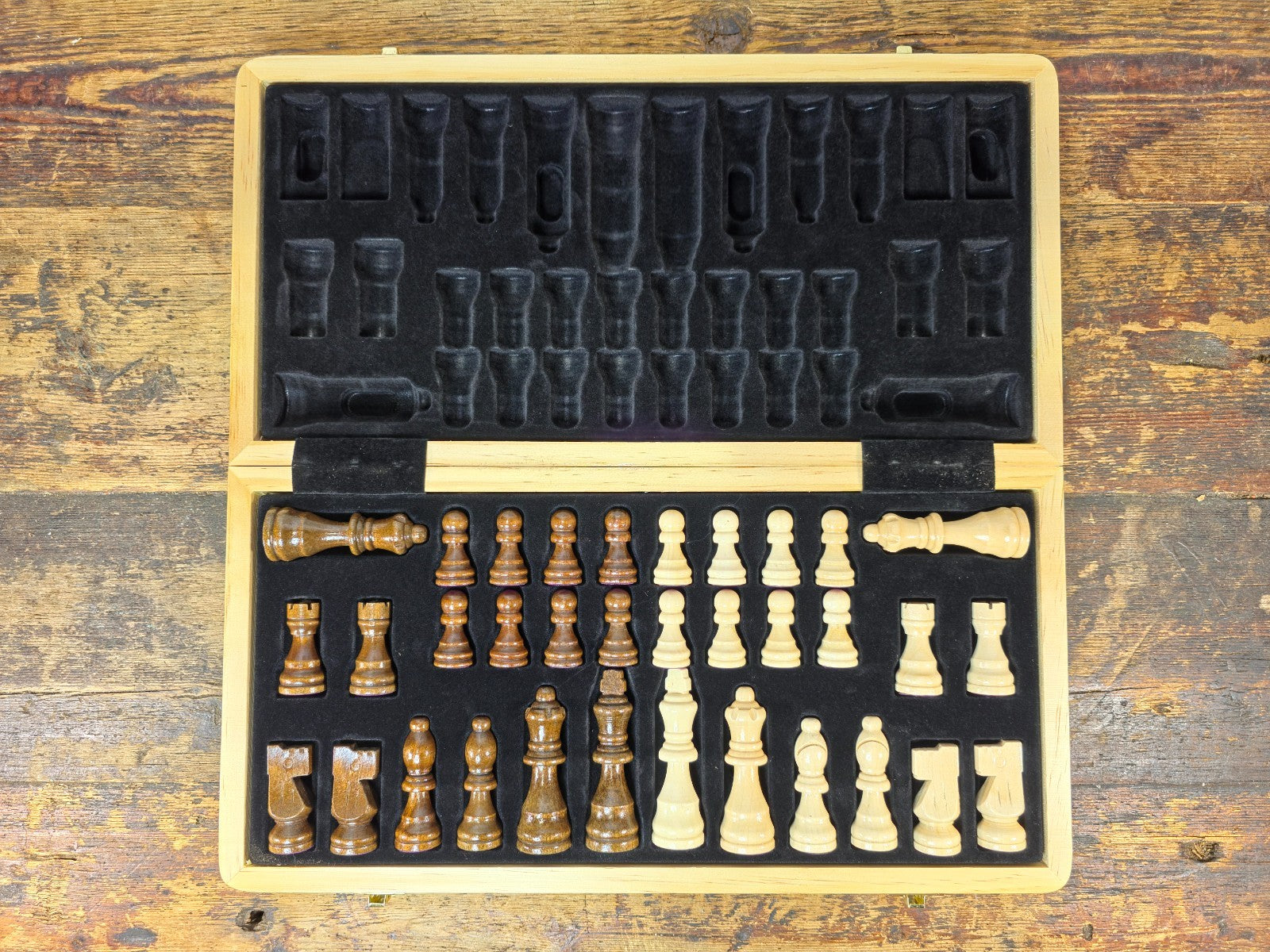 Handcrafted Wooden Folding Chess Set | 34 Pieces (Includes Extra Queens)