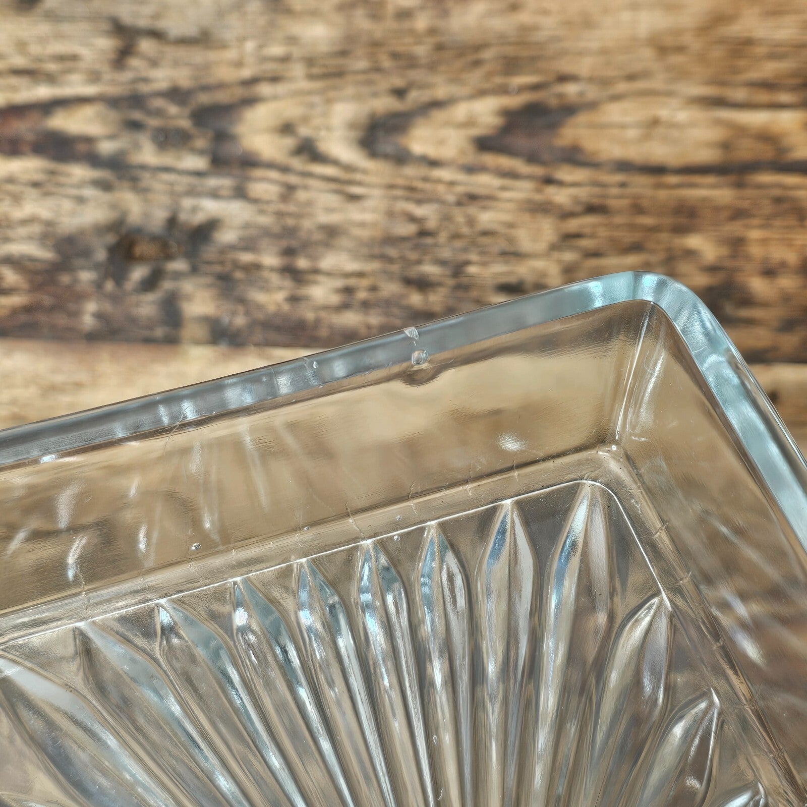Vintage Rectangular Cut Glass Starburst Bottom Dish Trinket
