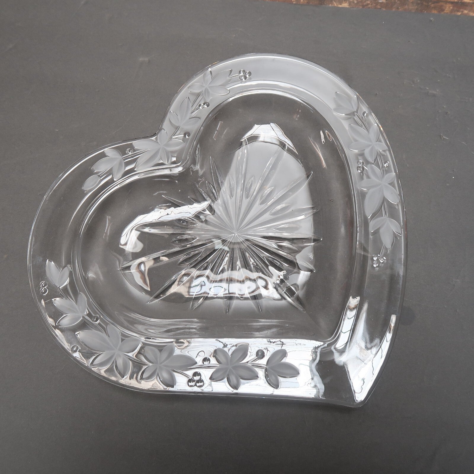 Heart Shape Glass Dish Trinket 12.5" x 12" x H 1"