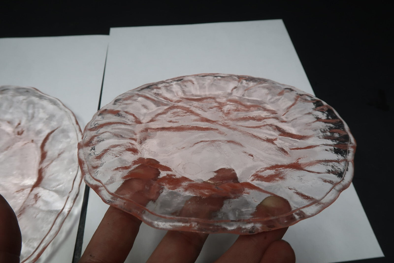 Set of 2 Pink Glass Ice Texture Plates 7.5" x 7.5" (1 lb) each
