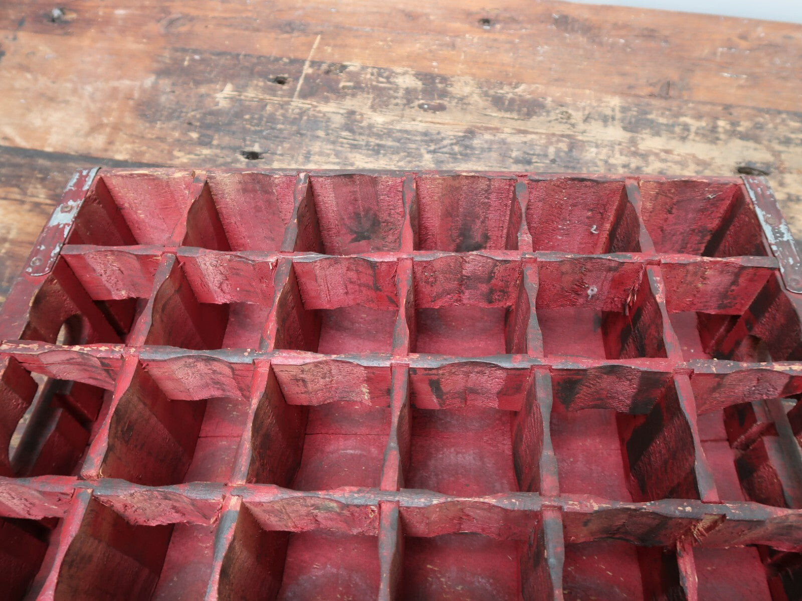 Vintage Pepsi Soda Bottle Wood Crate Box Painted In Wine Red