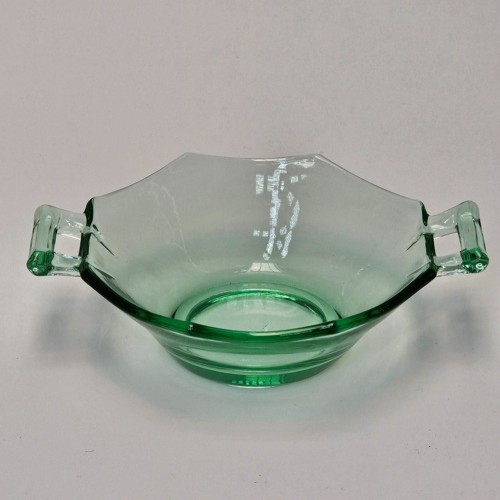 Heisey Octagon Moongleam Handled Nut Bowl