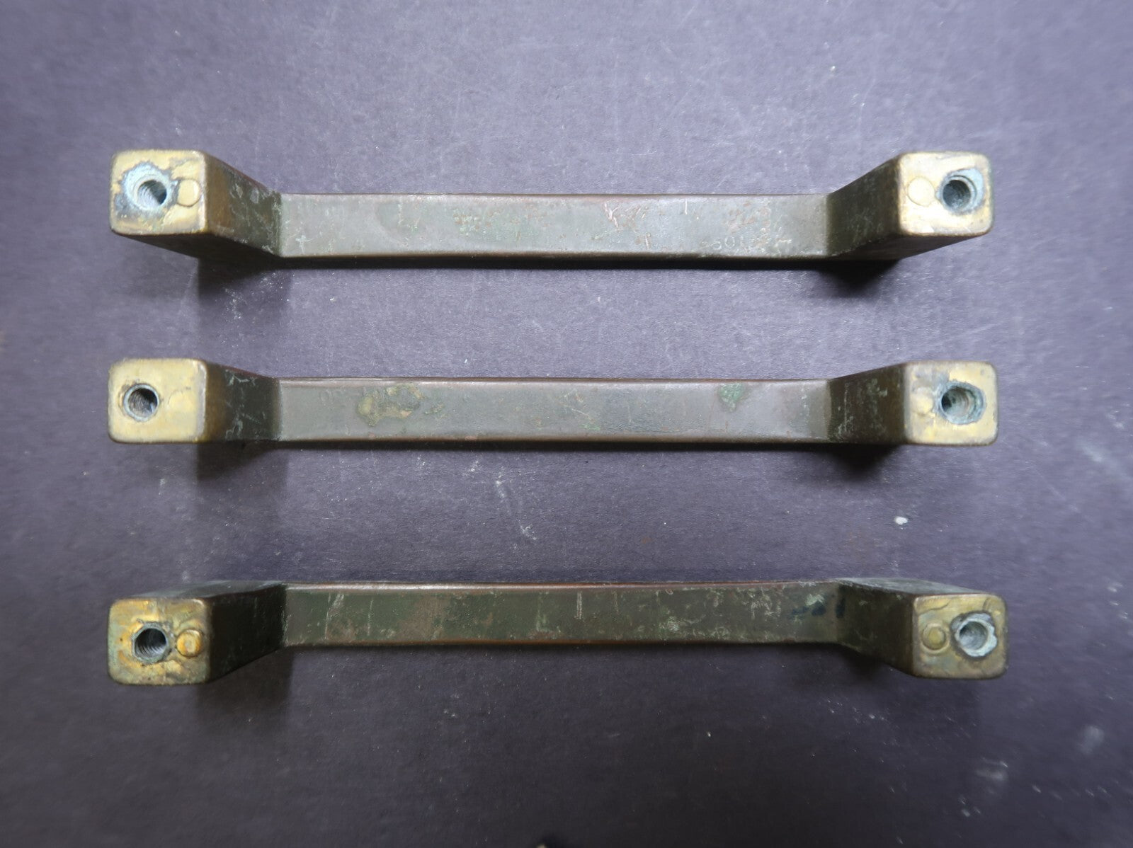 Set of 3 Brass Drawer Pulls Rustic Vintage L 4.4"