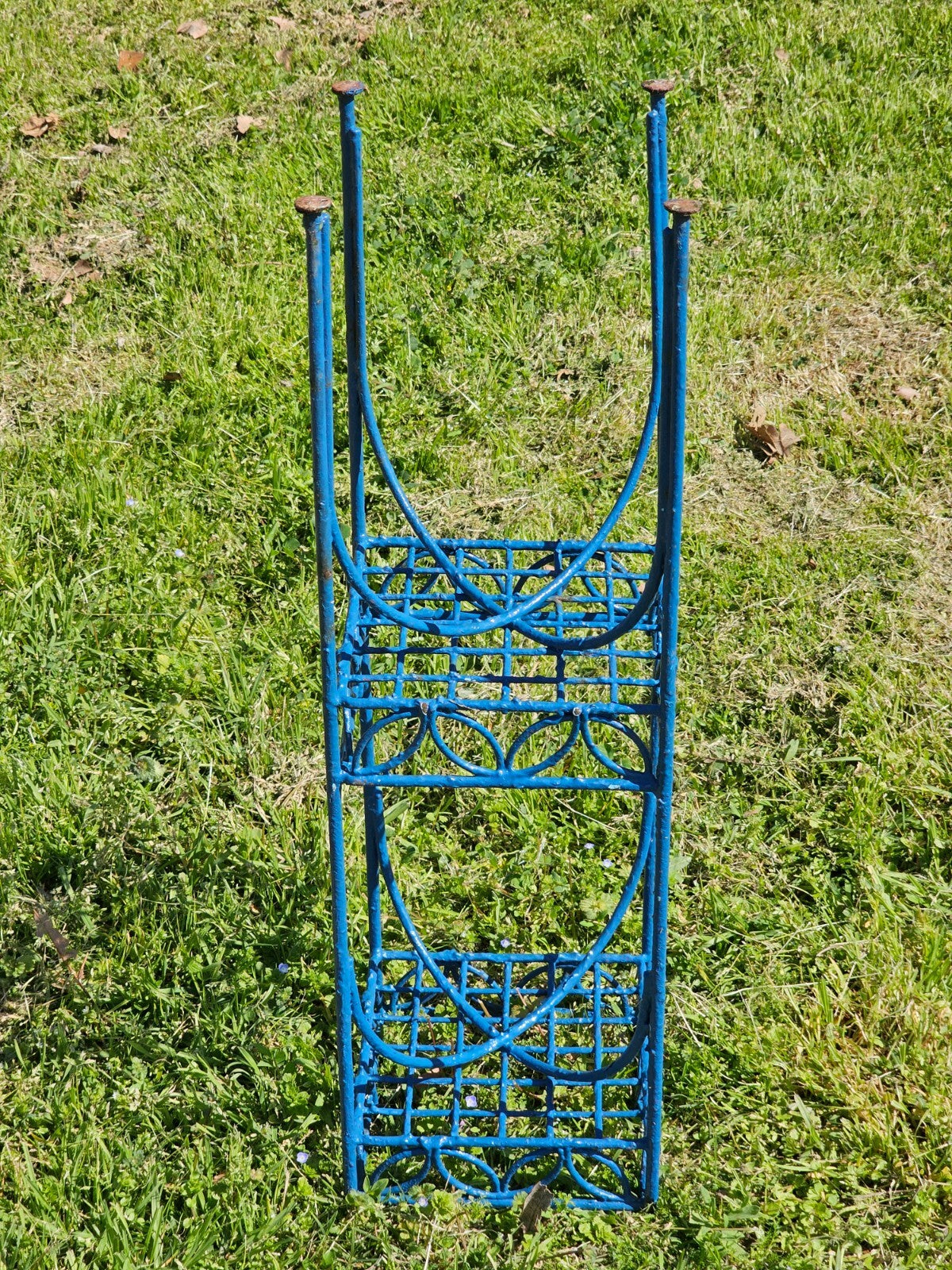 Mid-Century Blue Metal 2-Tier Plant Stand 8" x 8" x 28"H