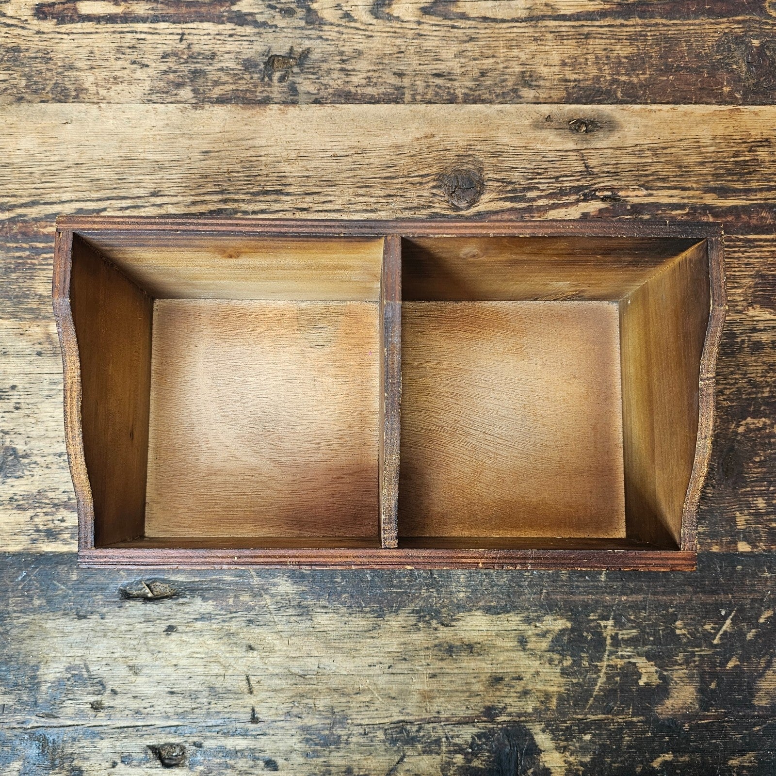 Rustic Wooden Desktop Organizer with Metal Front Panels 11"L x 5.5"D x 6.25"H