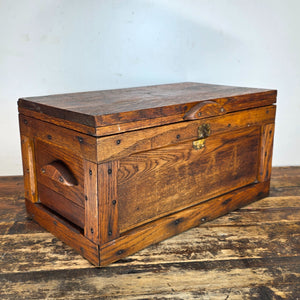 Antique Oak Wooden Tool Box with Brass Hardware & Tray (1920s–40s)