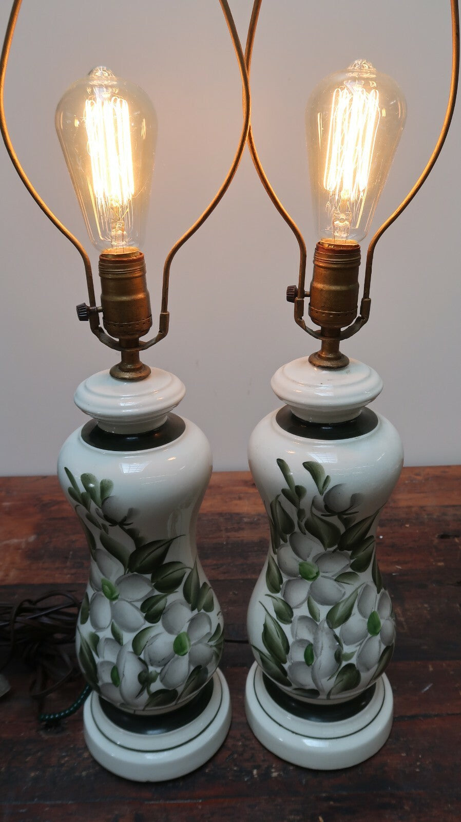Set of 2 Hand Painted Flower Porcelain Table Lamp 5.5" x 5.5" x H17.5"