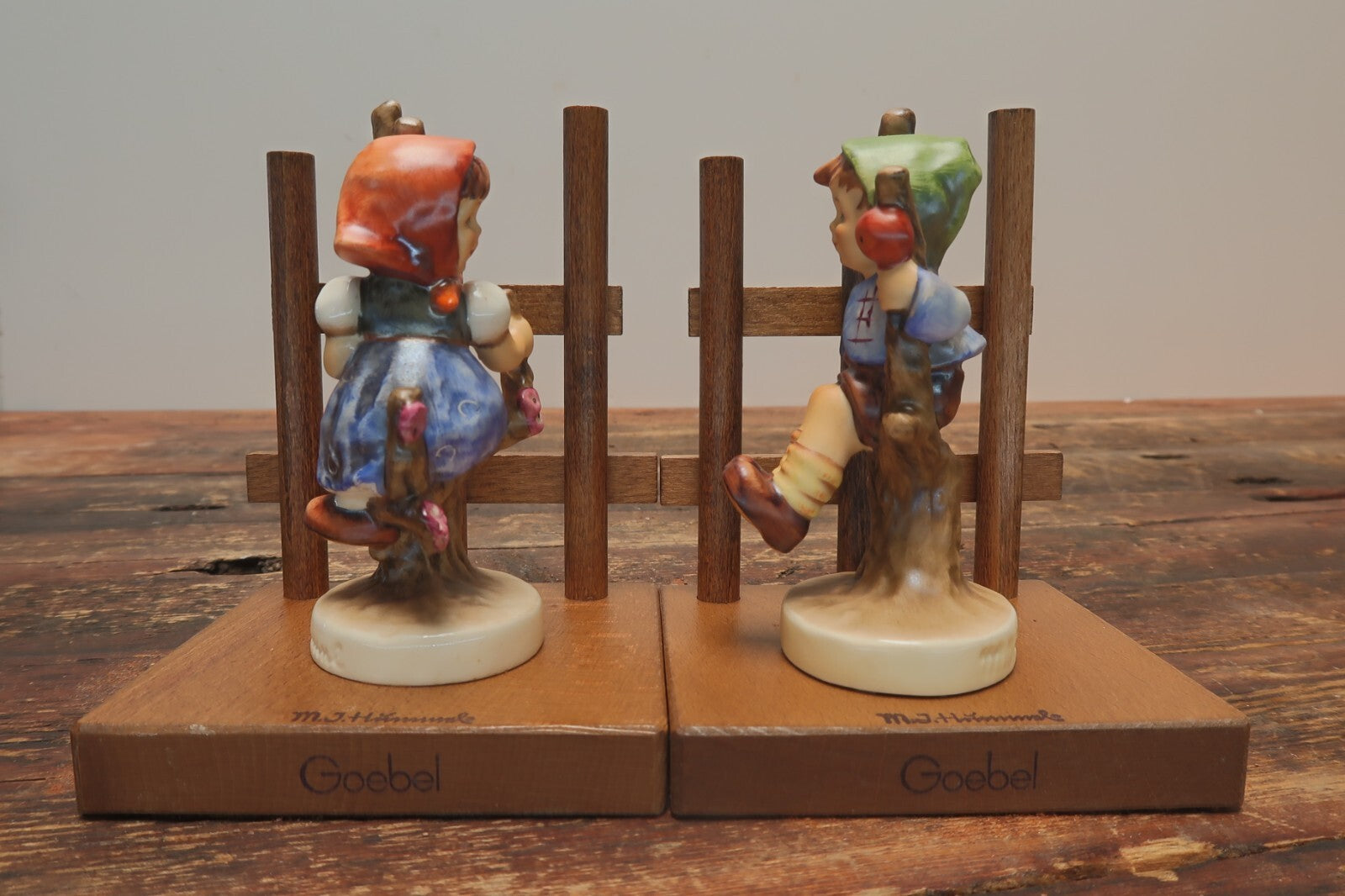 Vintage Hummel "Apple Tree Girl + Boy" HUM 252/A+B Porcelain Bookends Germany