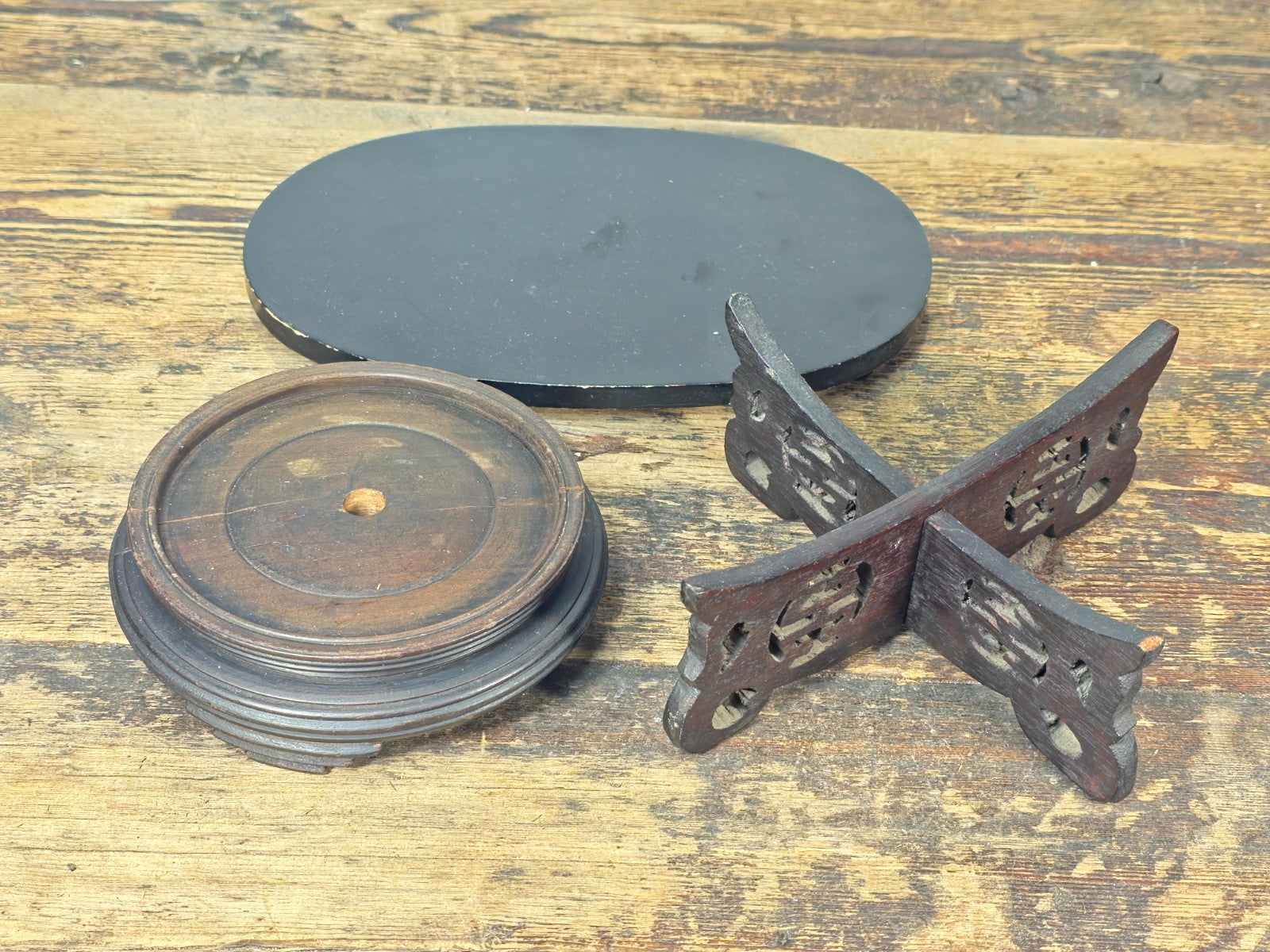 Small Asian Mixed Display Stands Set – Chinese & Japanese Wood Bases (3 pcs)