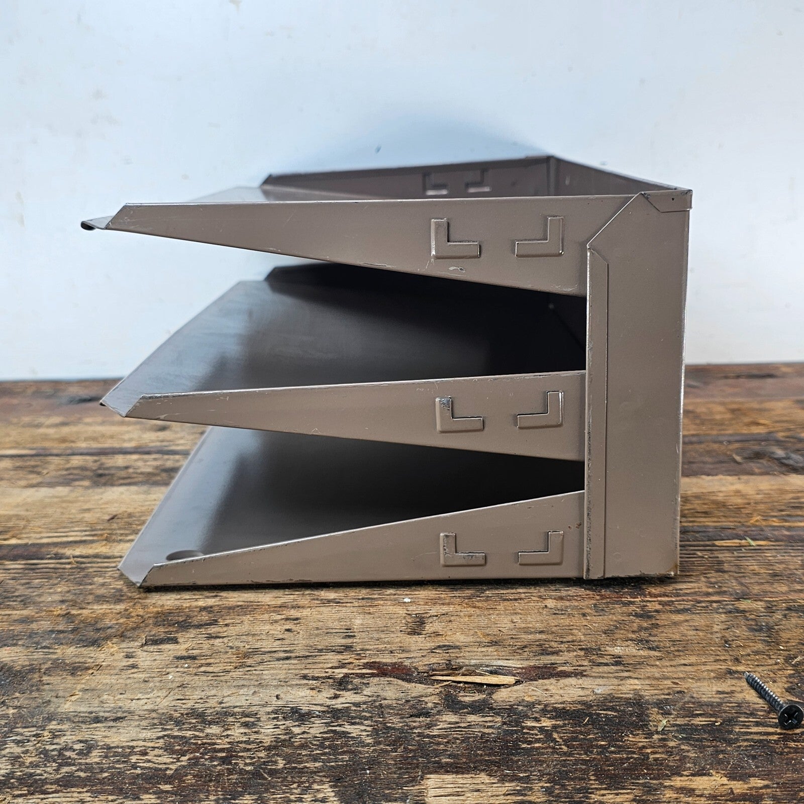 Vintage LIT-NING 3-Tier Wall-Mounted / Desktop Steel File Organizer