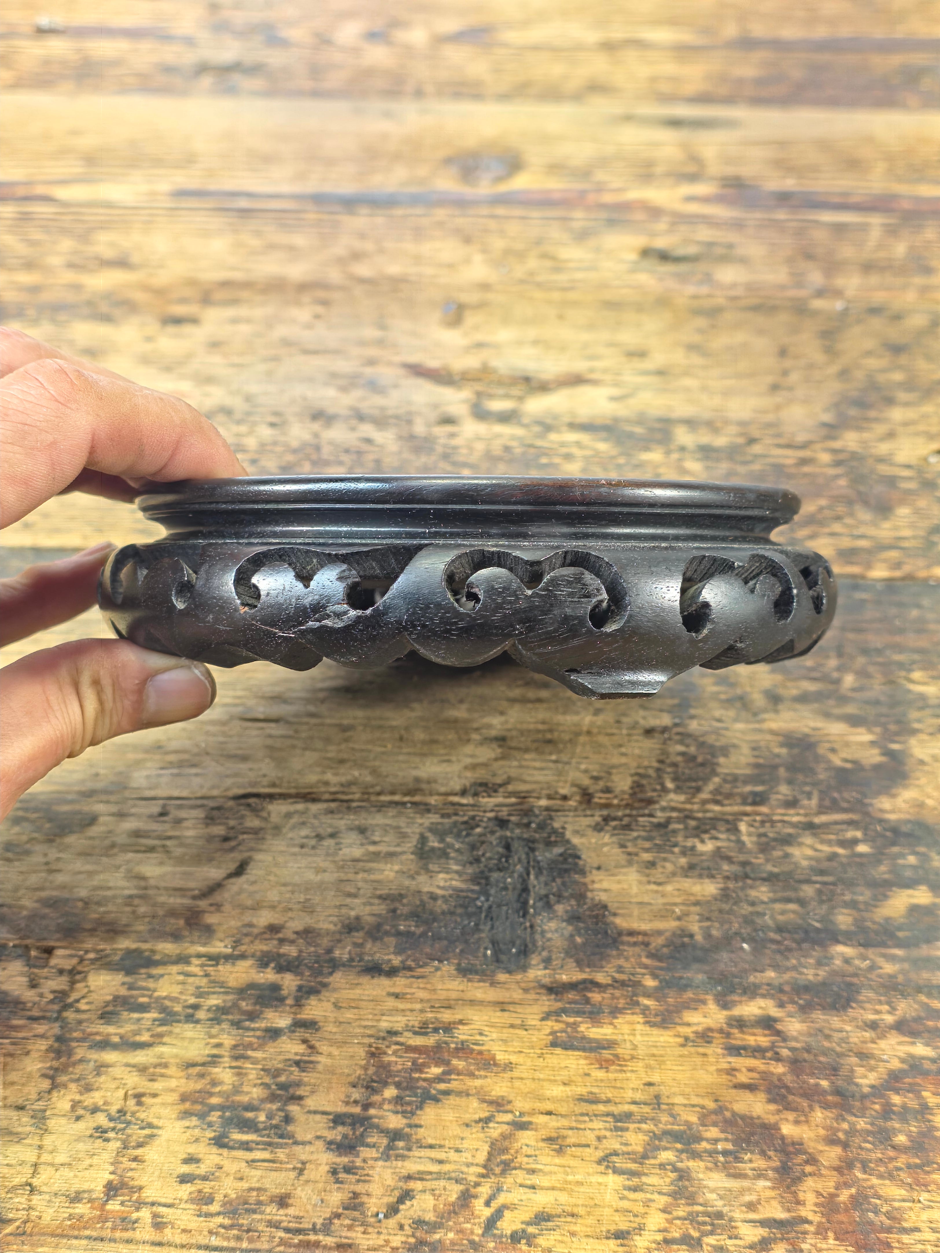 Vintage Chinese Style Hand-Carved Wooden Vase Stand - 5" Top Diameter