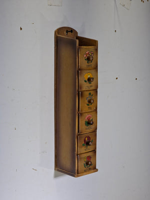 Vintage Japan Hand-Painted Wooden Sewing Cabinet - 6 Drawers Wall Mount Storage