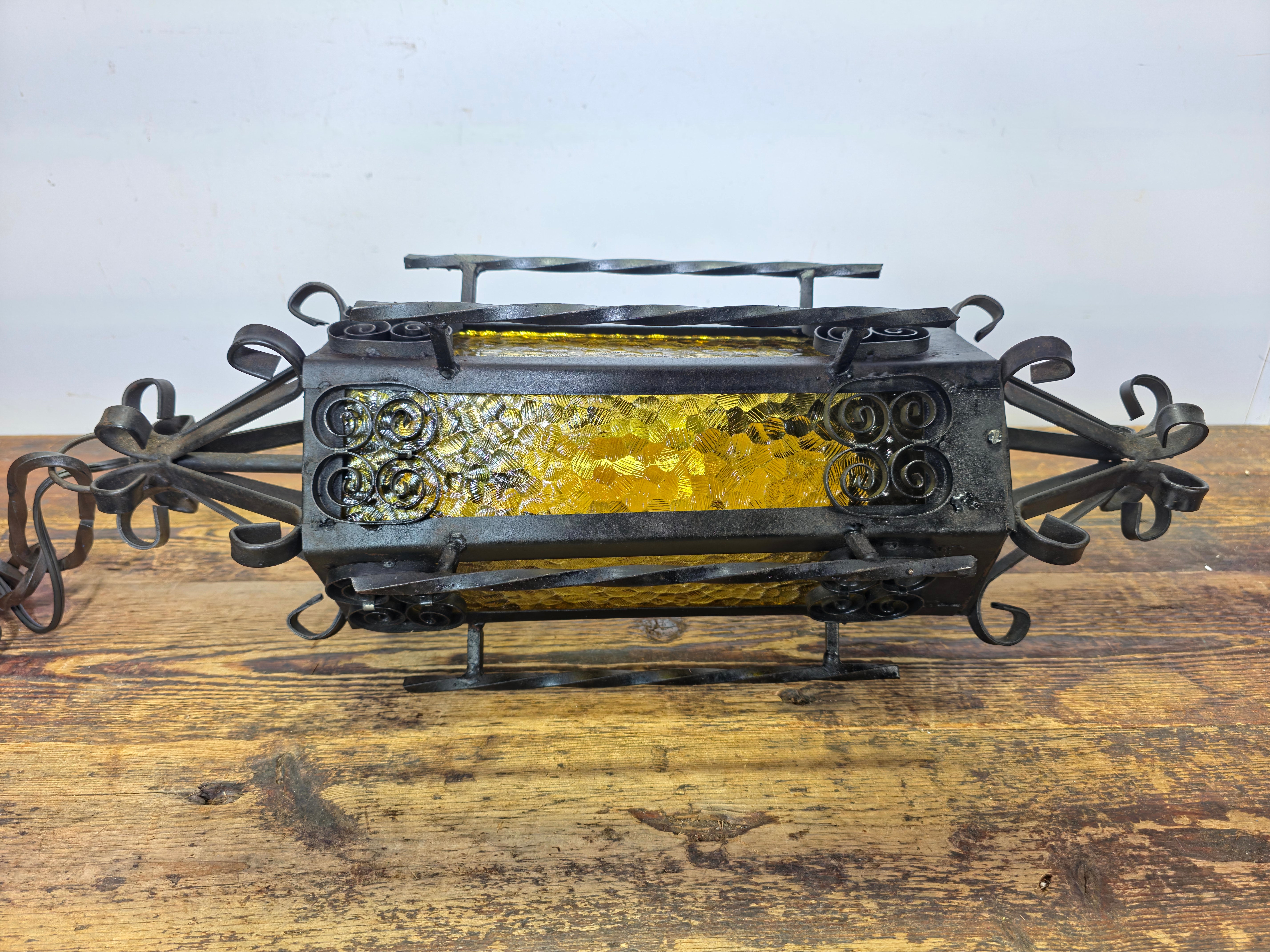 Vintage Spanish Gothic Revival Wrought Iron Swag Lamp - 22.5"H