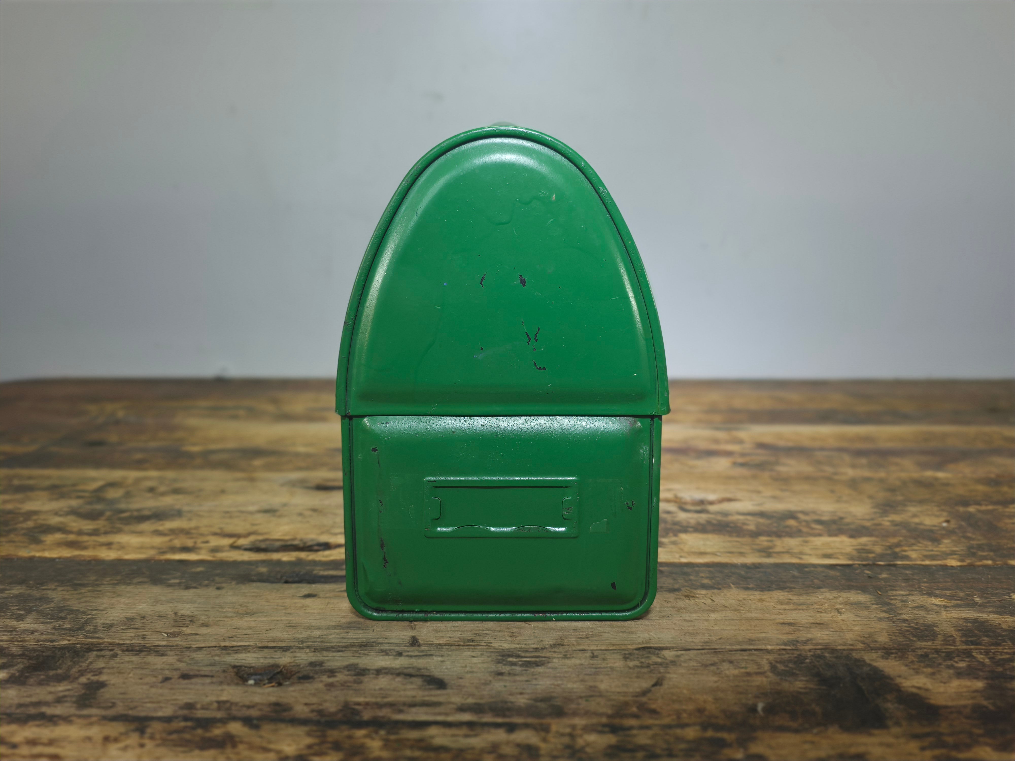 Vintage Industrial Dome-Top Metal Lunch Box - Deep Green Repaint Rustic