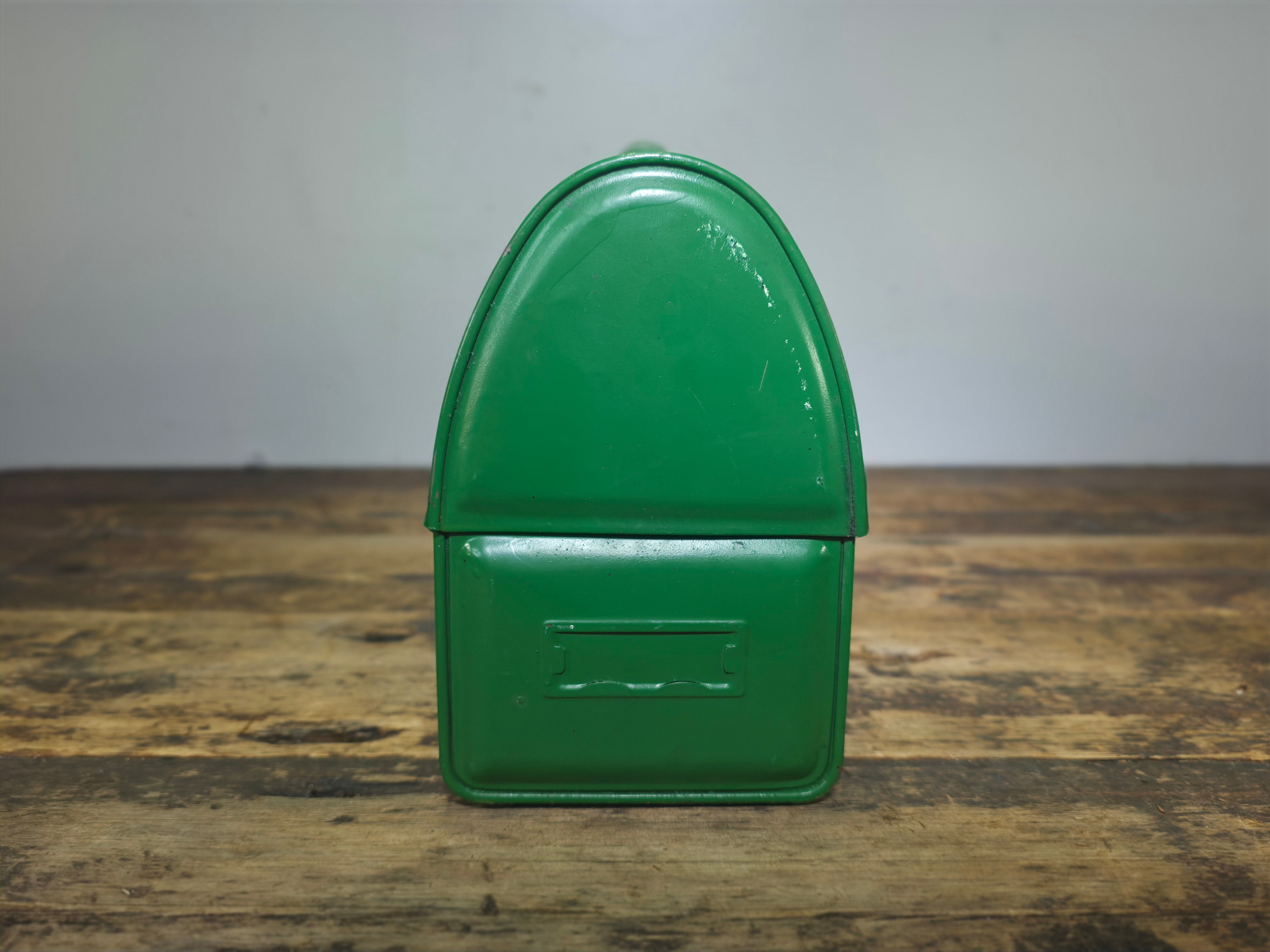 Vintage Industrial Dome-Top Metal Lunch Box - Deep Green Repaint Rustic