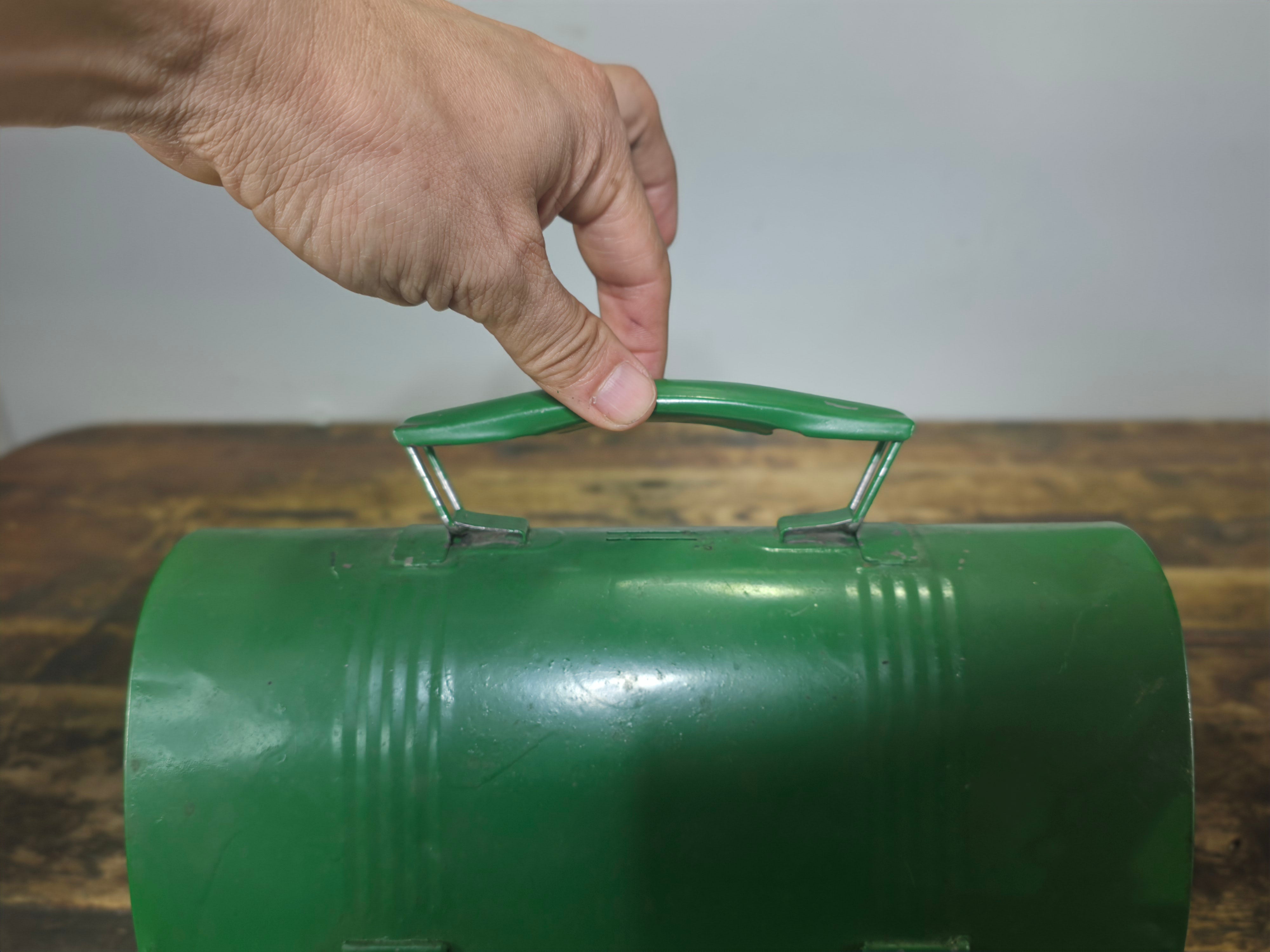 Vintage Industrial Dome-Top Metal Lunch Box - Deep Green Repaint Rustic