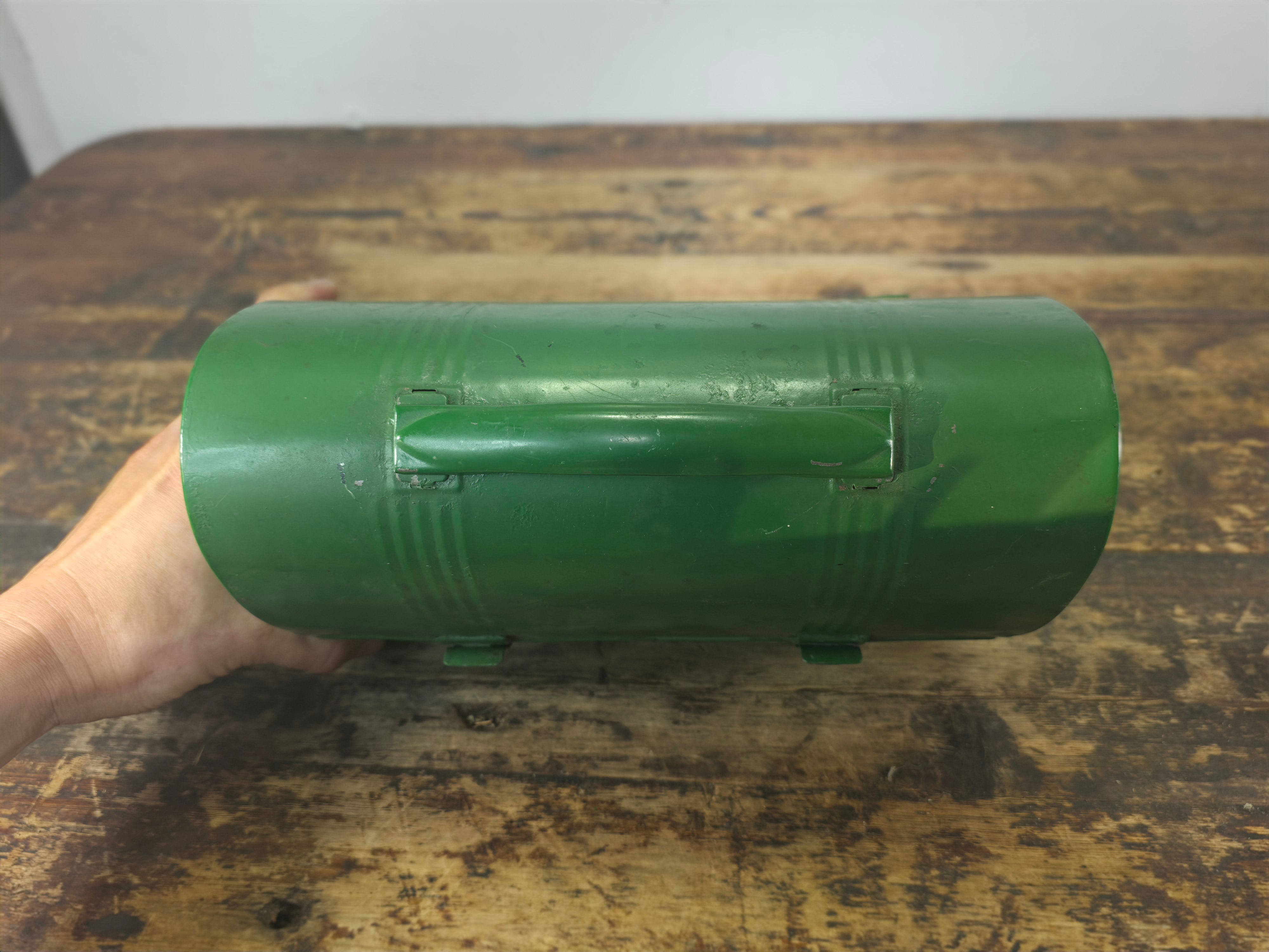 Vintage Industrial Dome-Top Metal Lunch Box - Deep Green Repaint Rustic
