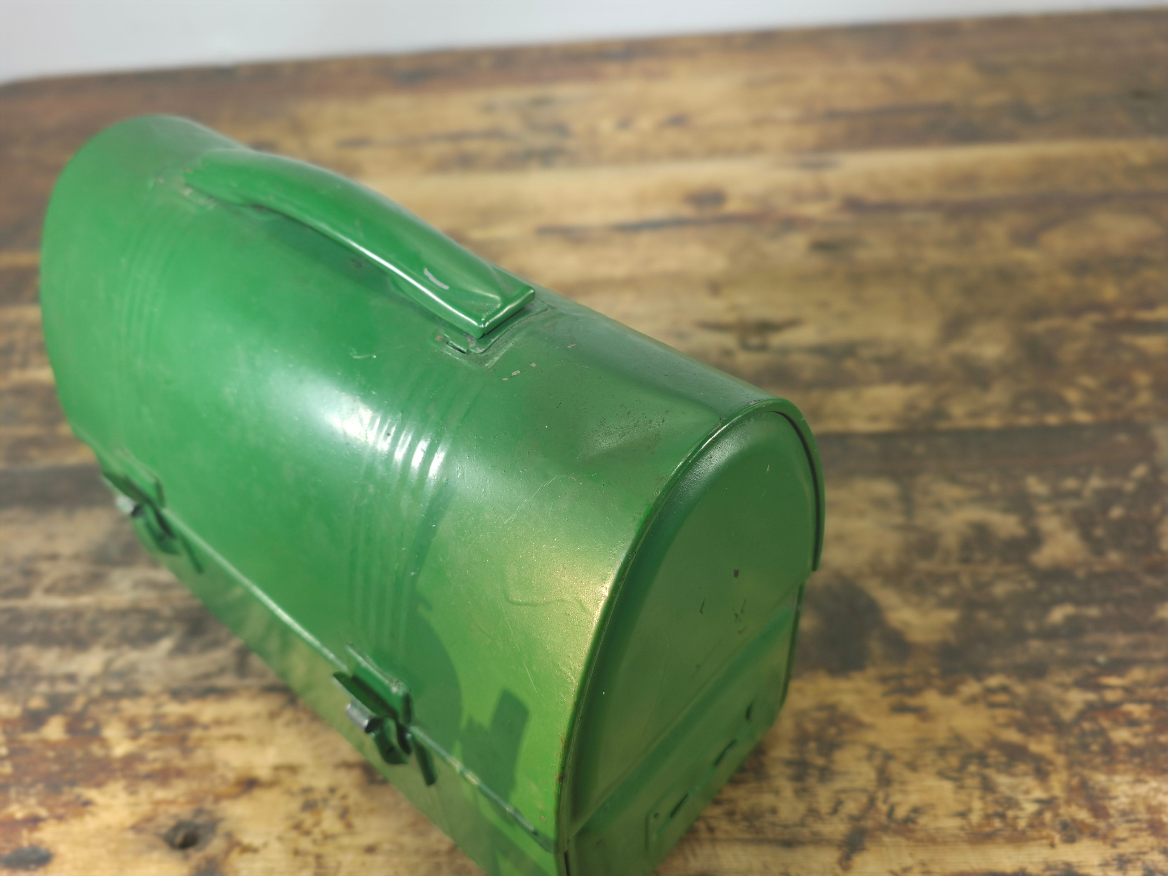 Vintage Industrial Dome-Top Metal Lunch Box - Deep Green Repaint Rustic